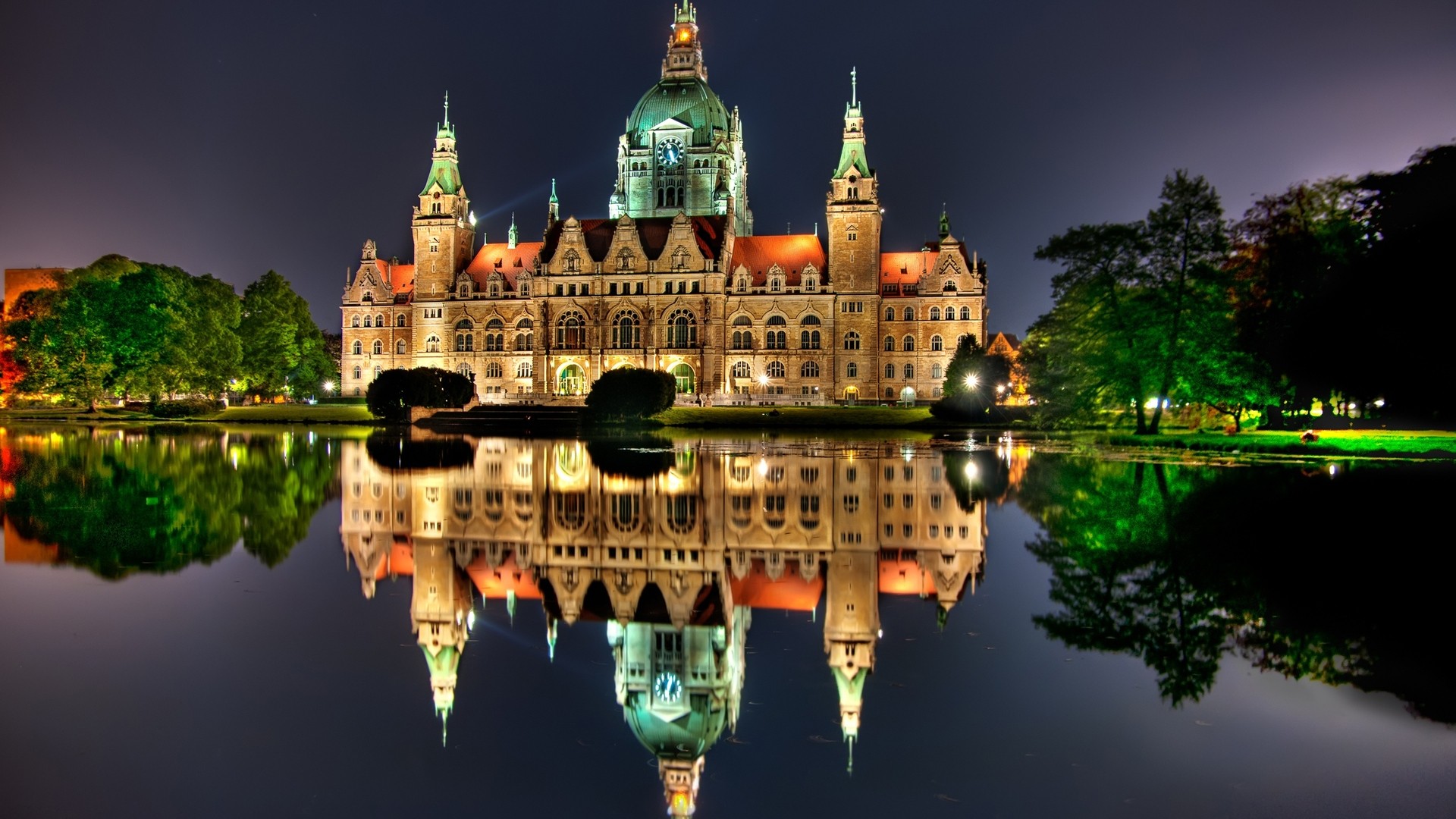Architecture City Cityscape Germany Water Old Building Night Lights Sky Castle Lake Reflection Mirro 1920x1080