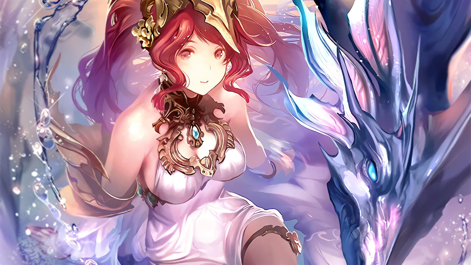 Shadowverse Video Games Water Dragon Redhead Dress Necklace Smiling 1920x1080