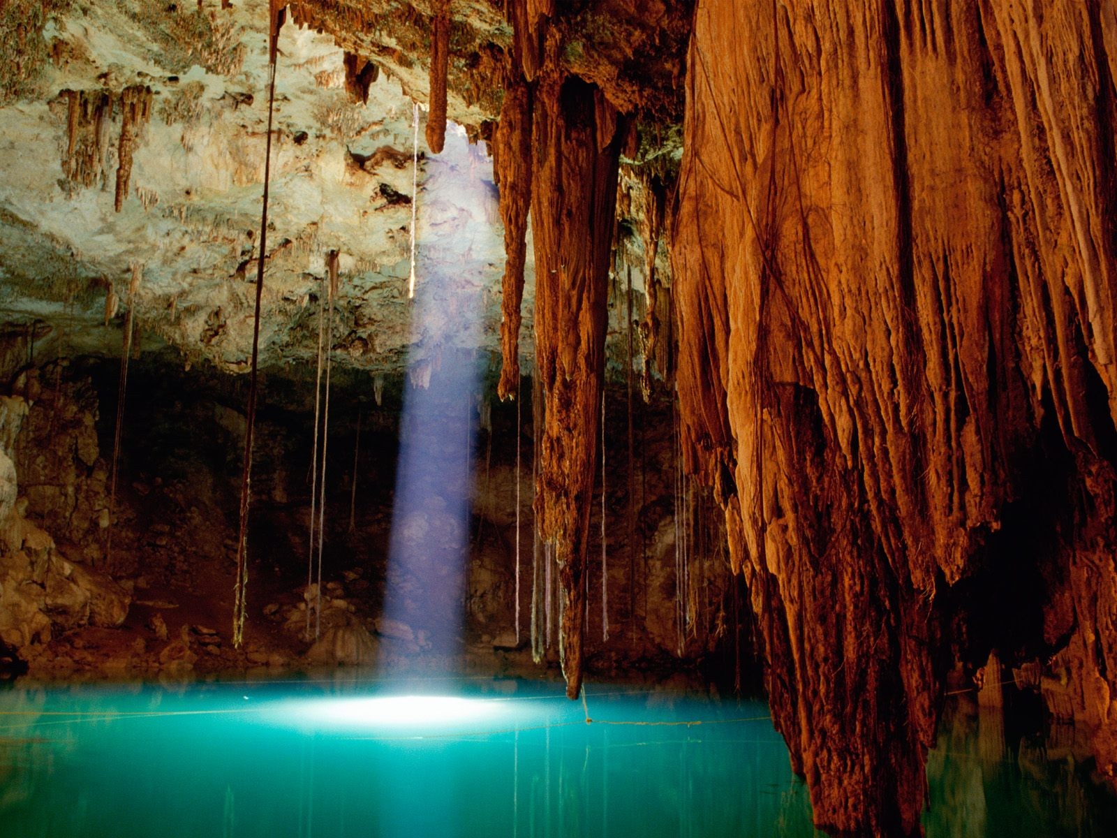 Nature Cave Stalactites Lake Sunlight 1600x1200