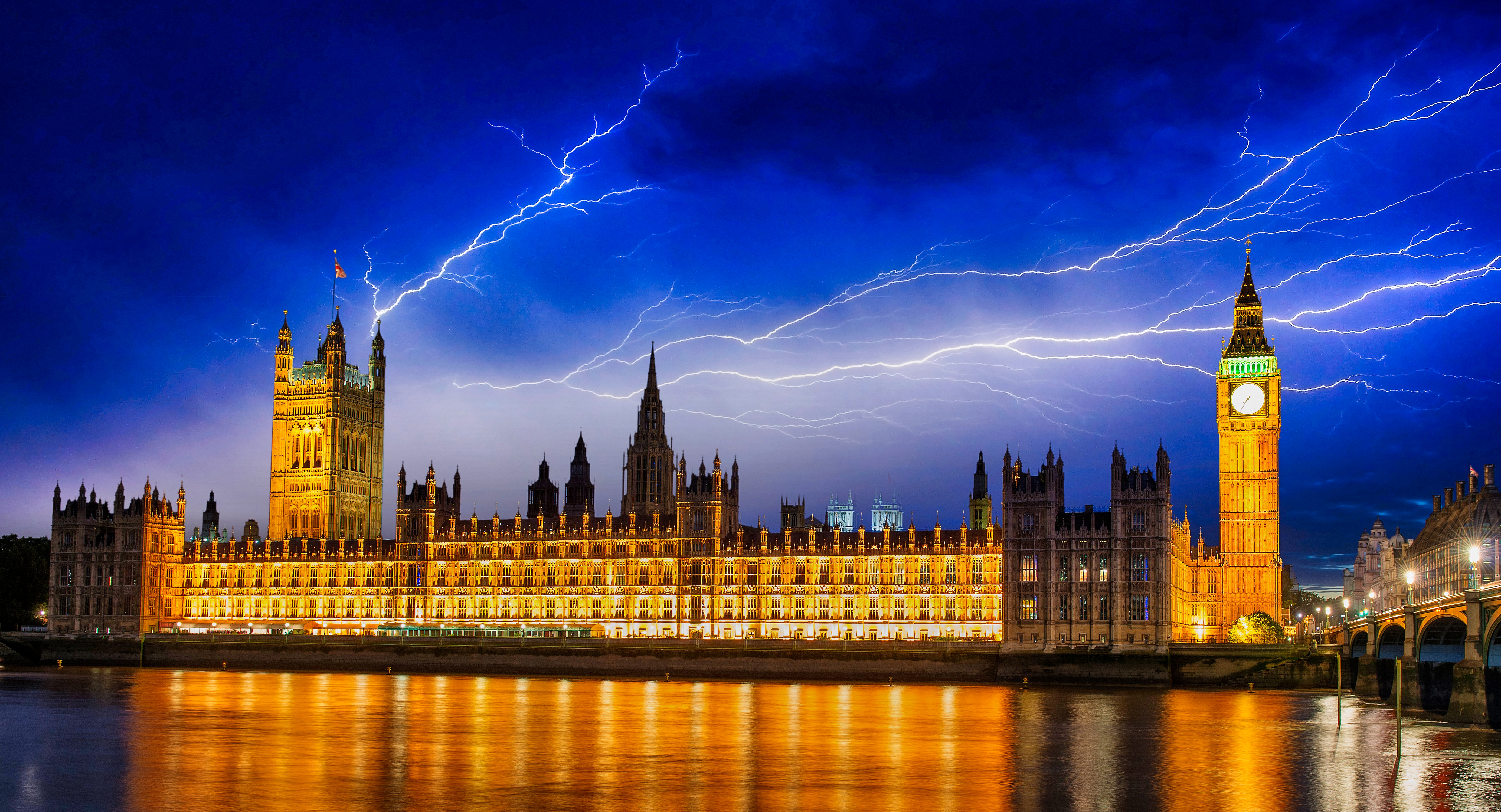 Palace Of Westminster Big Ben Monument Night London United Kingdom Lightning 5545x3000
