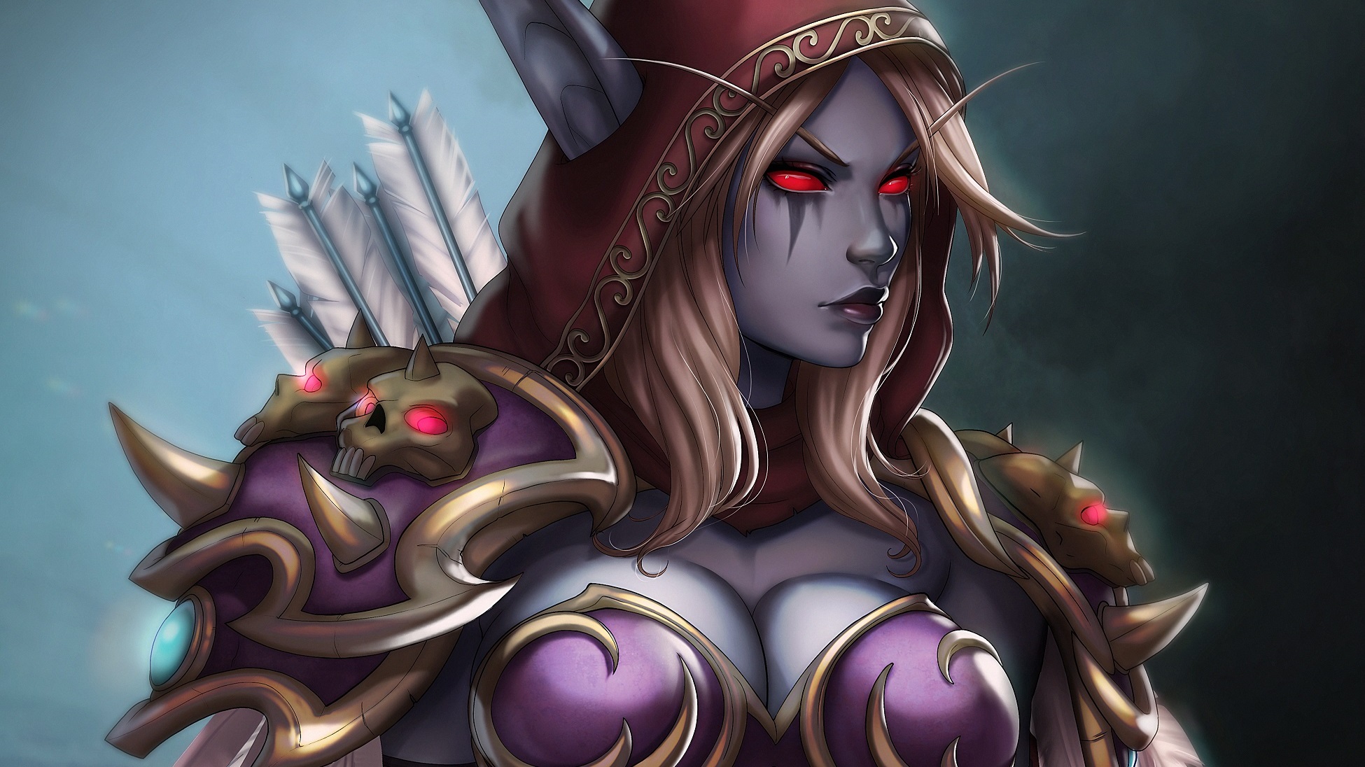 Video Games Warcraft World Of Warcraft Sylvanas Windrunner Rangers Archer Red Eyes Digital Art Artwo 1950x1096