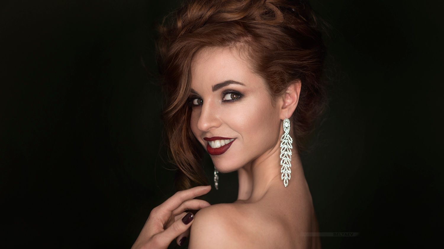 Dmitry Belyaev Women Brunette Smiling Make Up Portrait Red Lipstick 1500x844