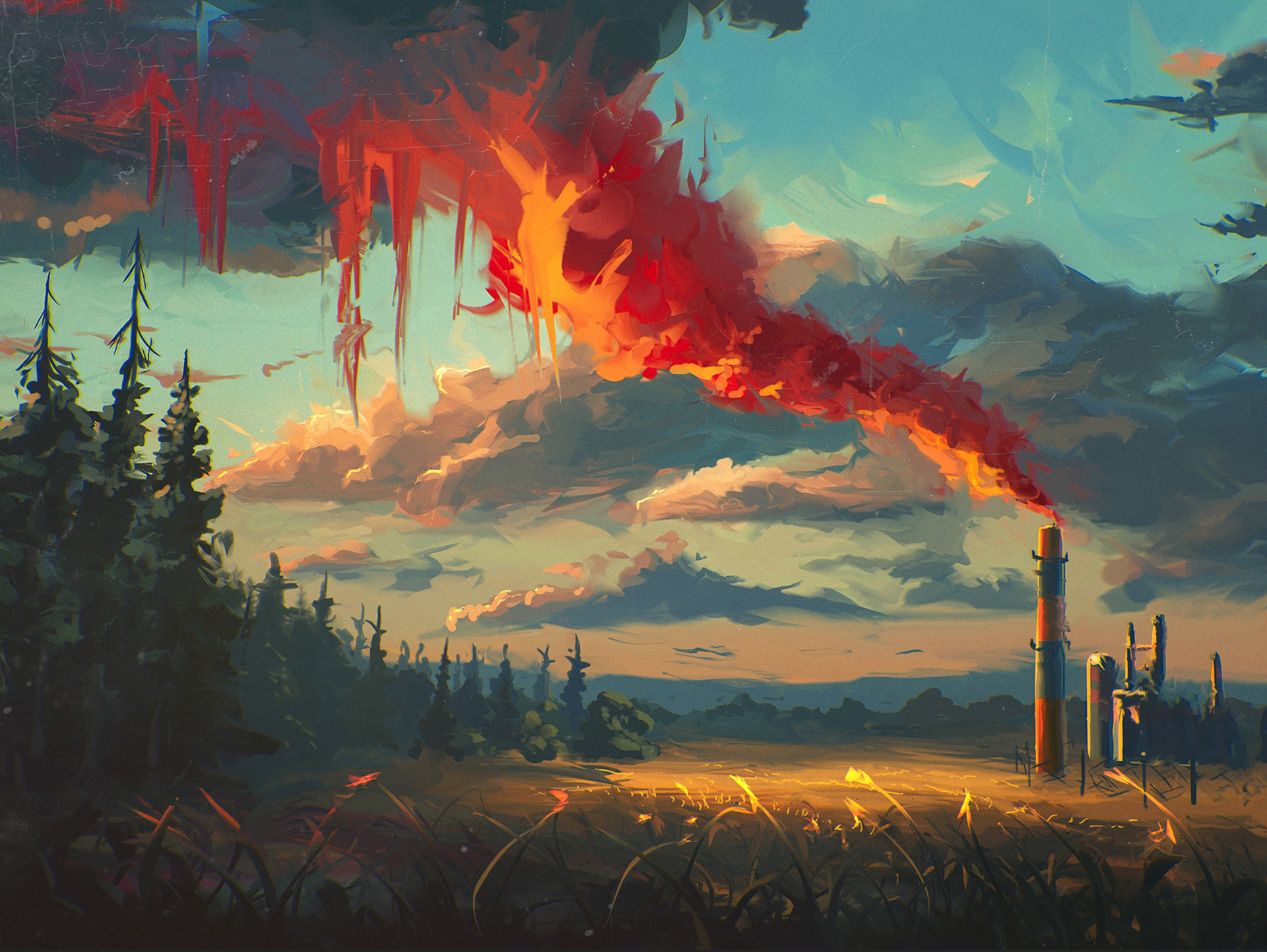 Painting Factory Nature Smoke Pollution Forest 1920x1444