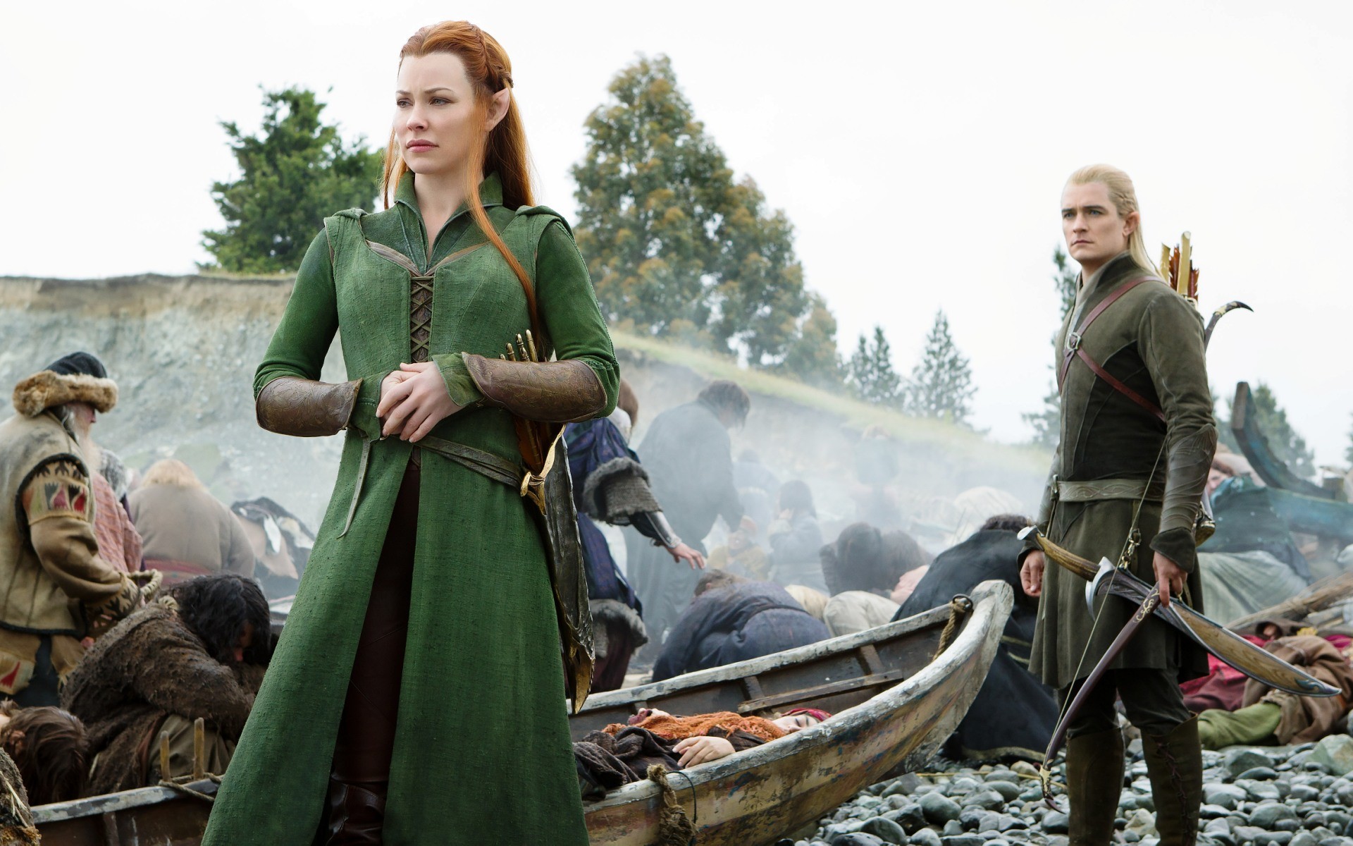 The Hobbit Tauriel Women Redhead Legolas Movies Evangeline Lilly Orlando Bloom The Hobbit The Battle 1920x1200