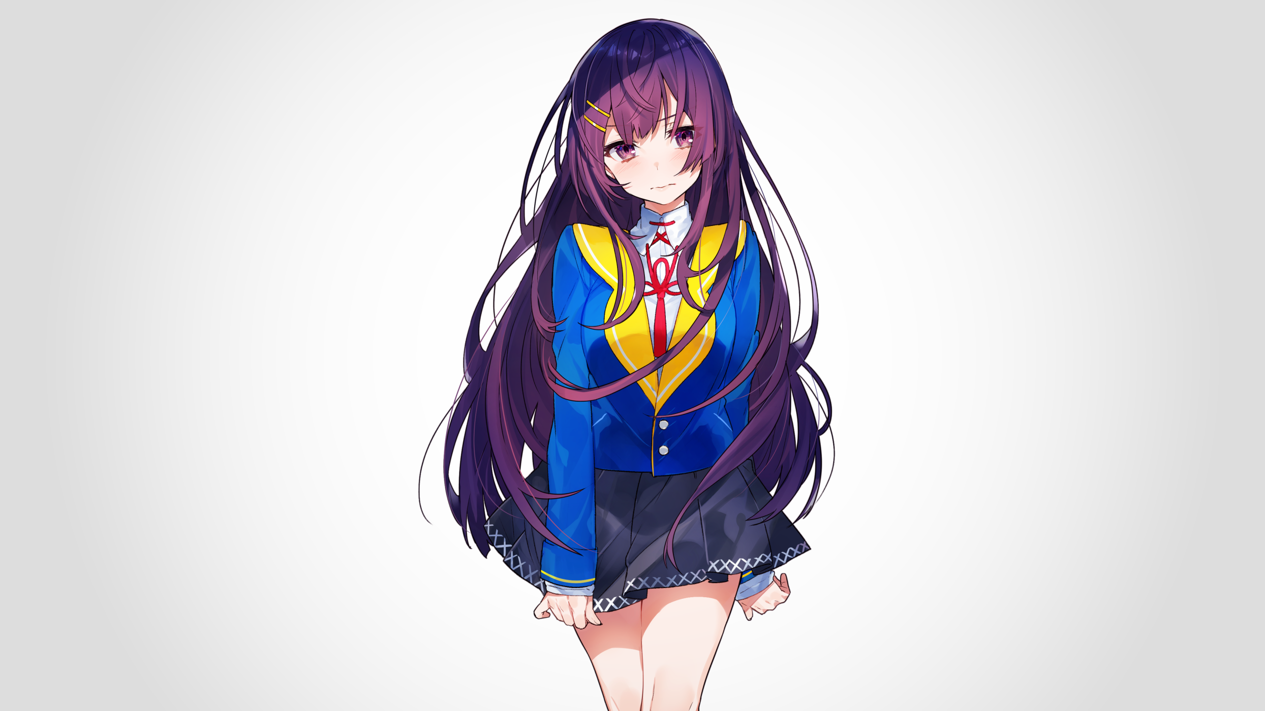 Anime Girls Original Characters Anime Purple Hair Blushing Purple Eyes Schoolgirl School Uniform Bla 2489x1400