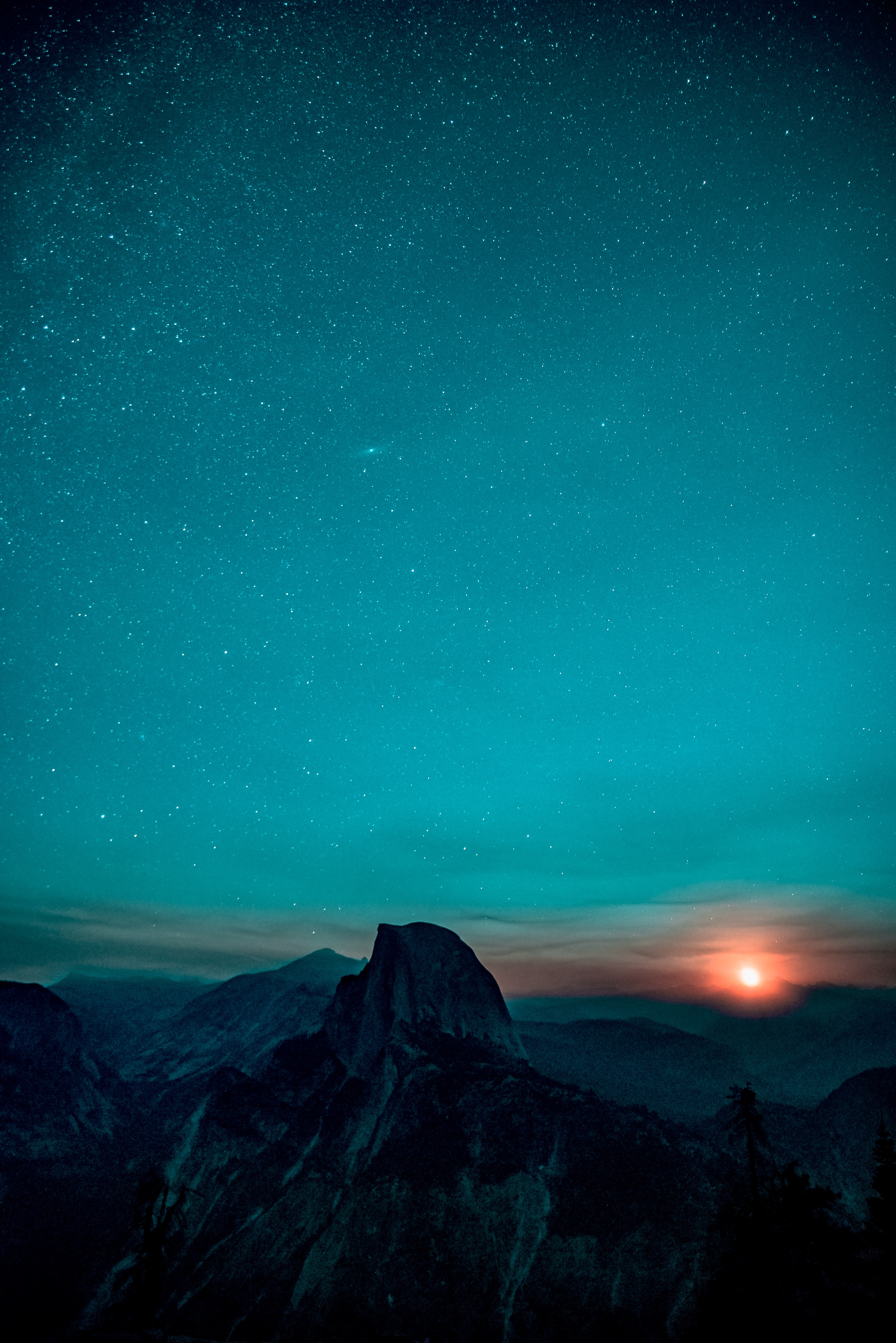 Sunset Nature Mountains Starry Night Half Dome 3654x5473