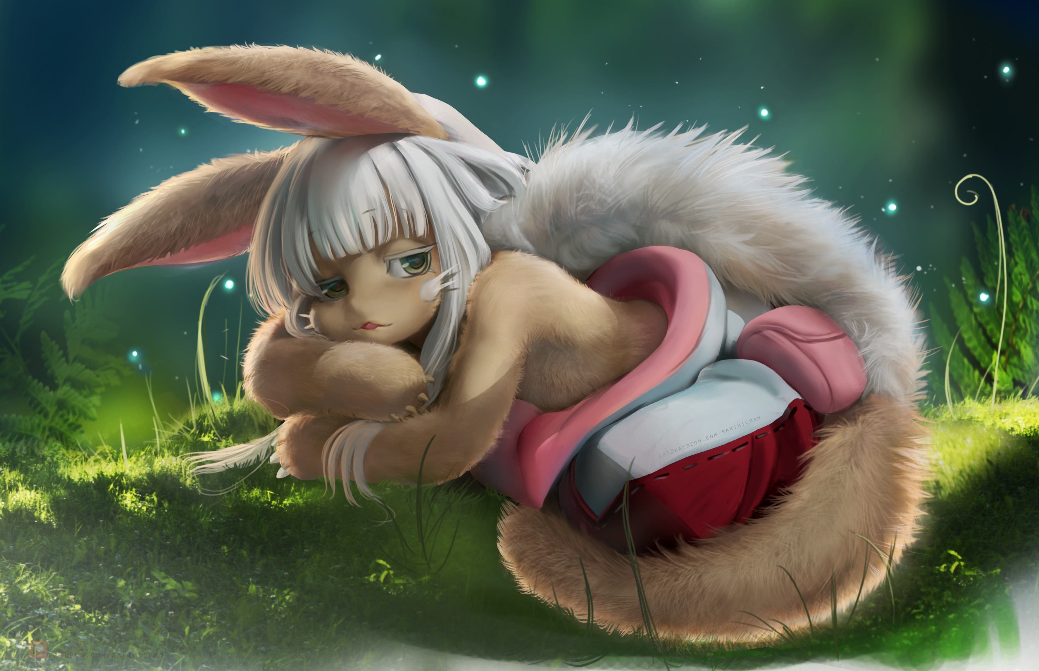 Nanachi Made In Abyss Made In Abyss Anime Anime Girls White Hair Bunny Ears Fantasy Girl Grass Depth 3553x2296