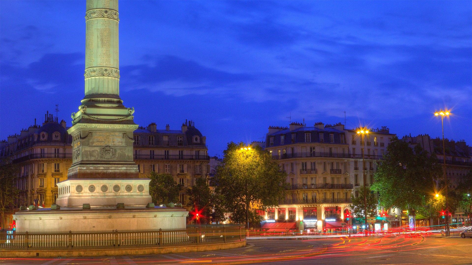 City Paris Light Trails Monument Obelisk 1920x1080