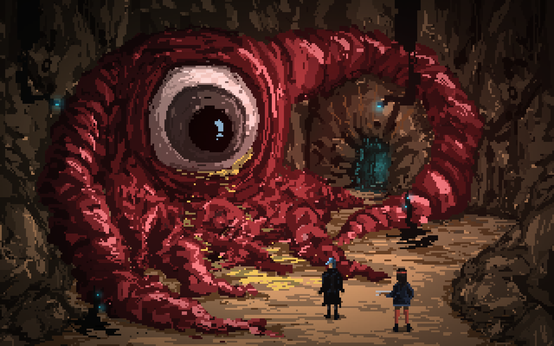 Digital Art Pixel Art Pixels Pixelated Creature Retro Games Cave Video Games Tentacles Eyeball Eyes 1920x1200