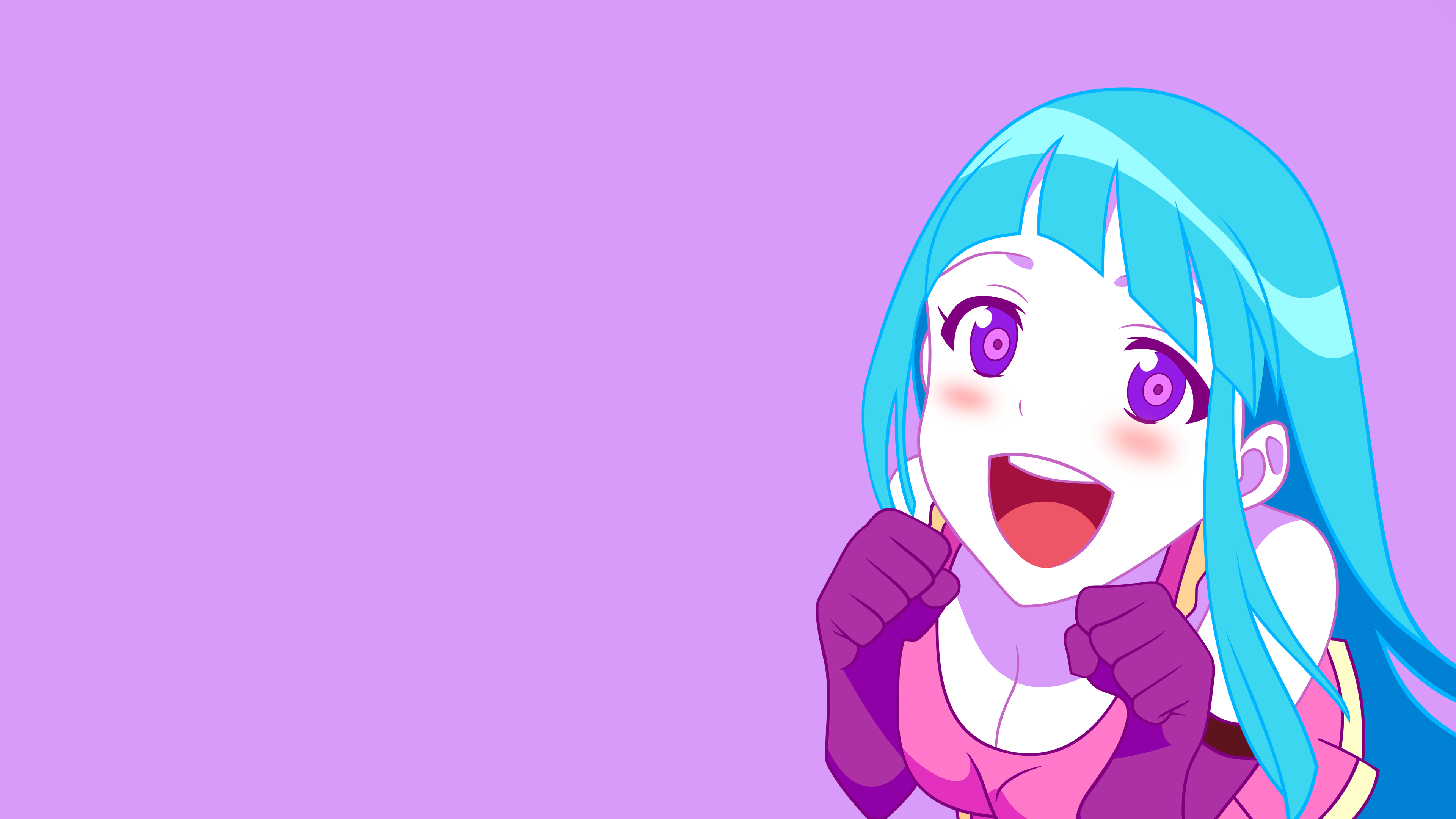 Anime TeddyLoid Blue Eyes Violet Eyes Computer Cyan Hair Pink Background Pink Anime Girls 3840x2160