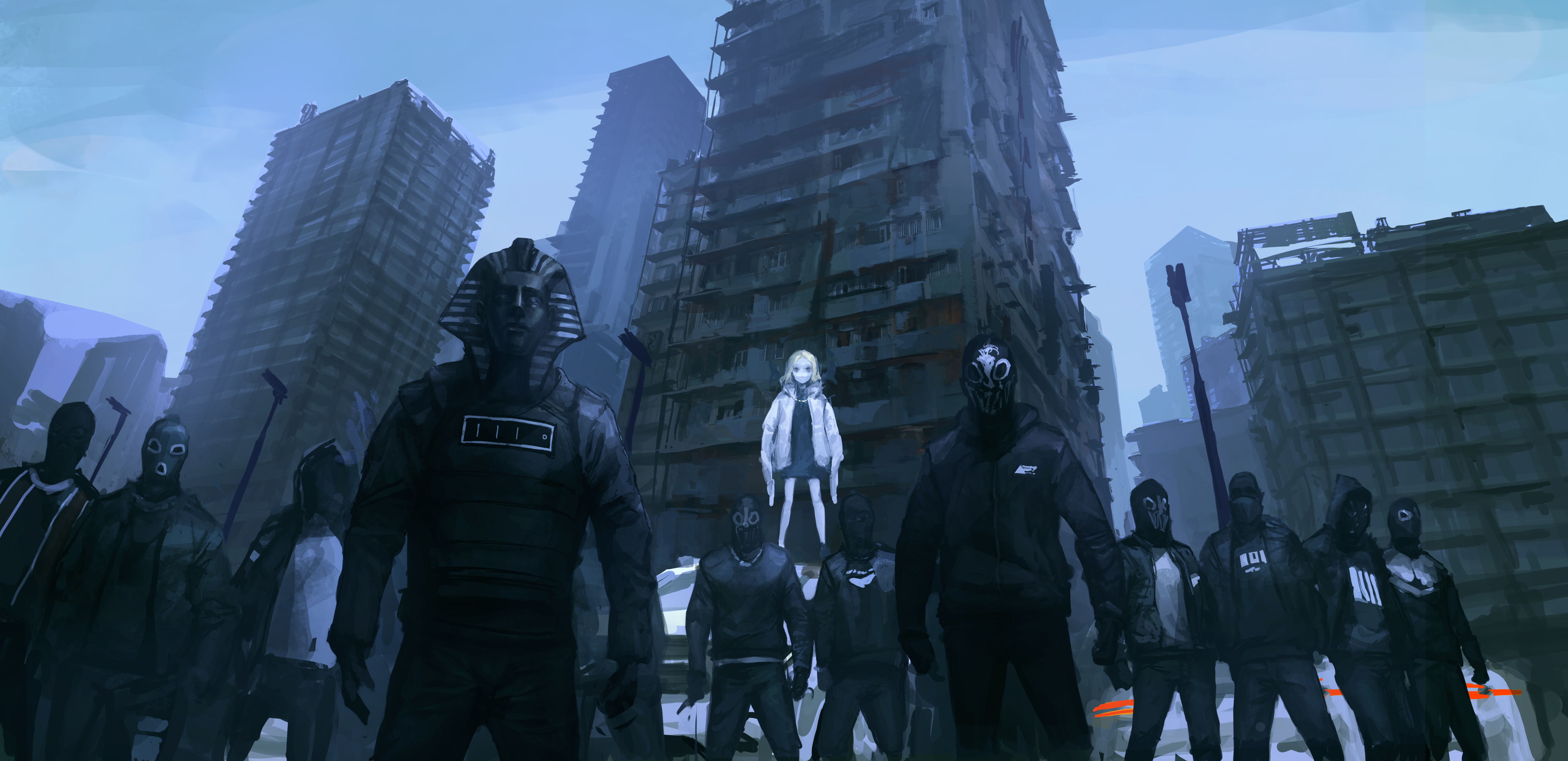 Original Characters Anime Girls Cityscape THE LM7 Low Angle 5500x2668