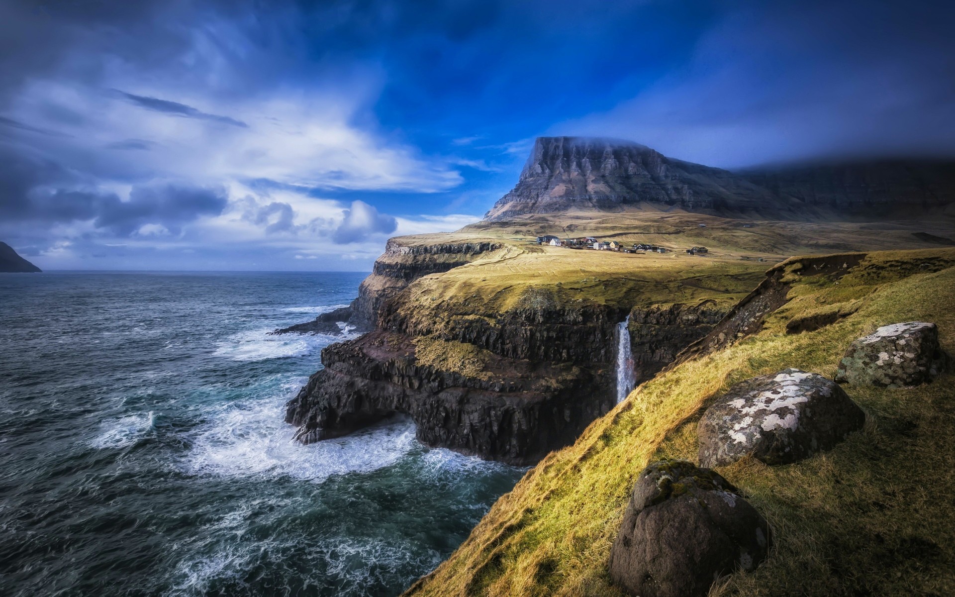 Nature Faroe Islands Sea Coast Village Mountains 1920x1200