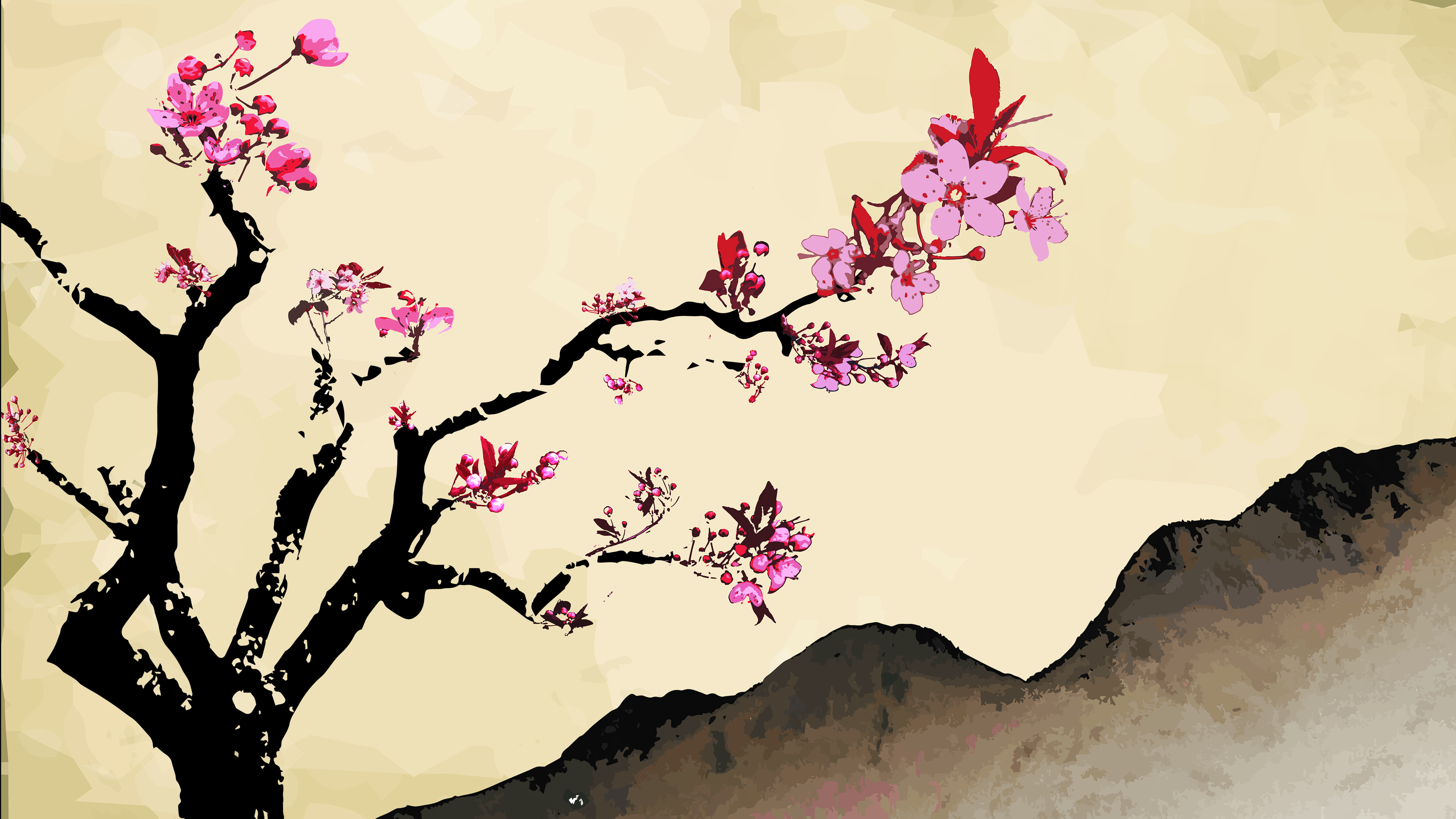 traditional japanese cherry blossom art wallpaper