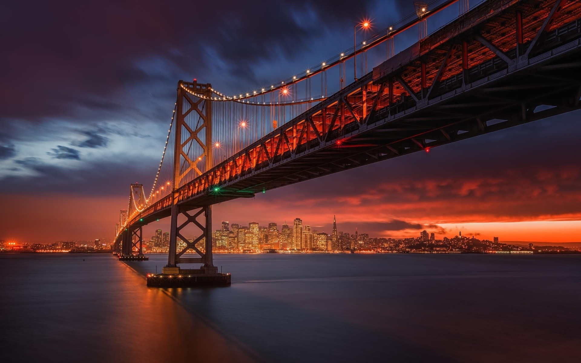Bridge Cityscape San Francisco San Francisco Oakland Bay Bridge Dusk City Lights 1920x1200