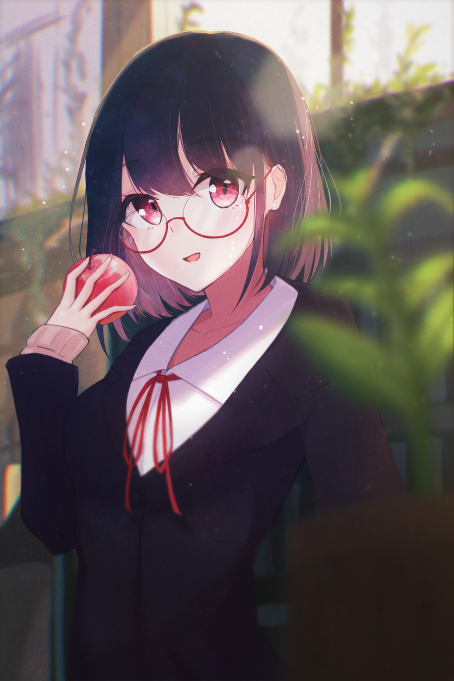Anime Anime Girls Original Characters Glasses Black Hair Blazer Schoolgirl 900x1350