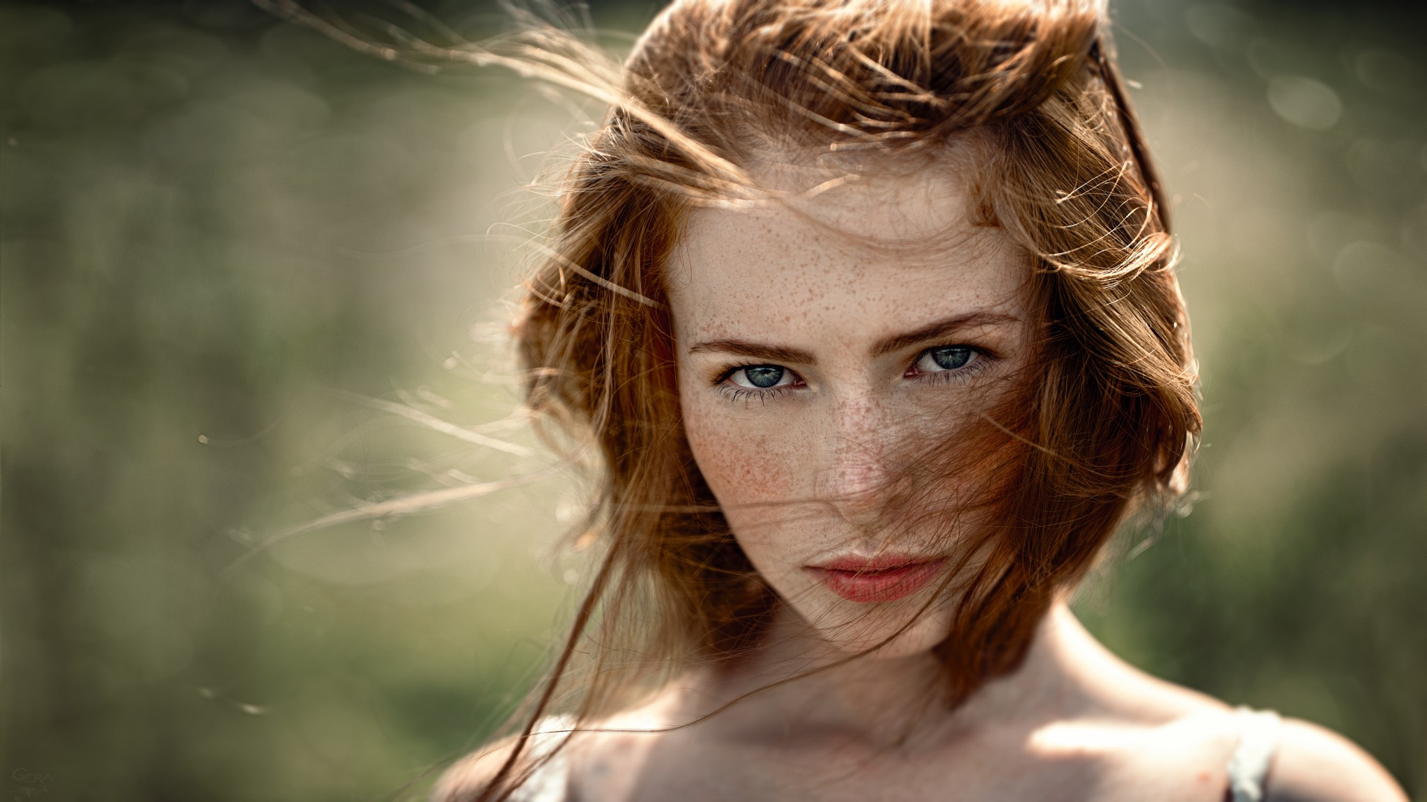 Women Model Face Portrait Eyes Redhead Depth Of Field Freckles Looking At Viewer Solo Women Face Mod 2048x1151