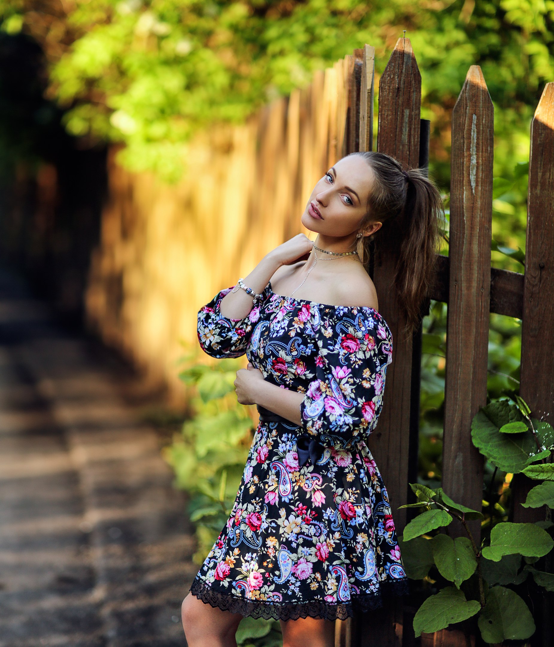 Hakan Erenler Women Model Women Outdoors Ponytail Dress Standing Flower Dress 1851x2160