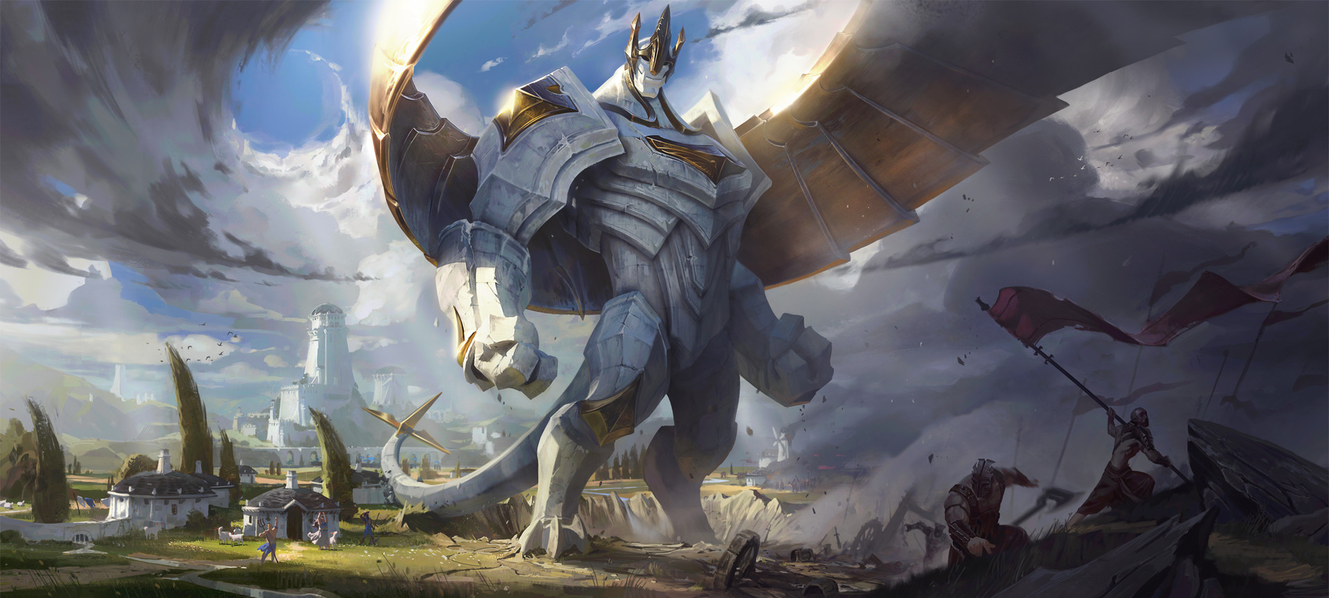 Giant Digital Art Hero City War Sky Wings Armor Victor Maury League Of Legends Galio 1920x864
