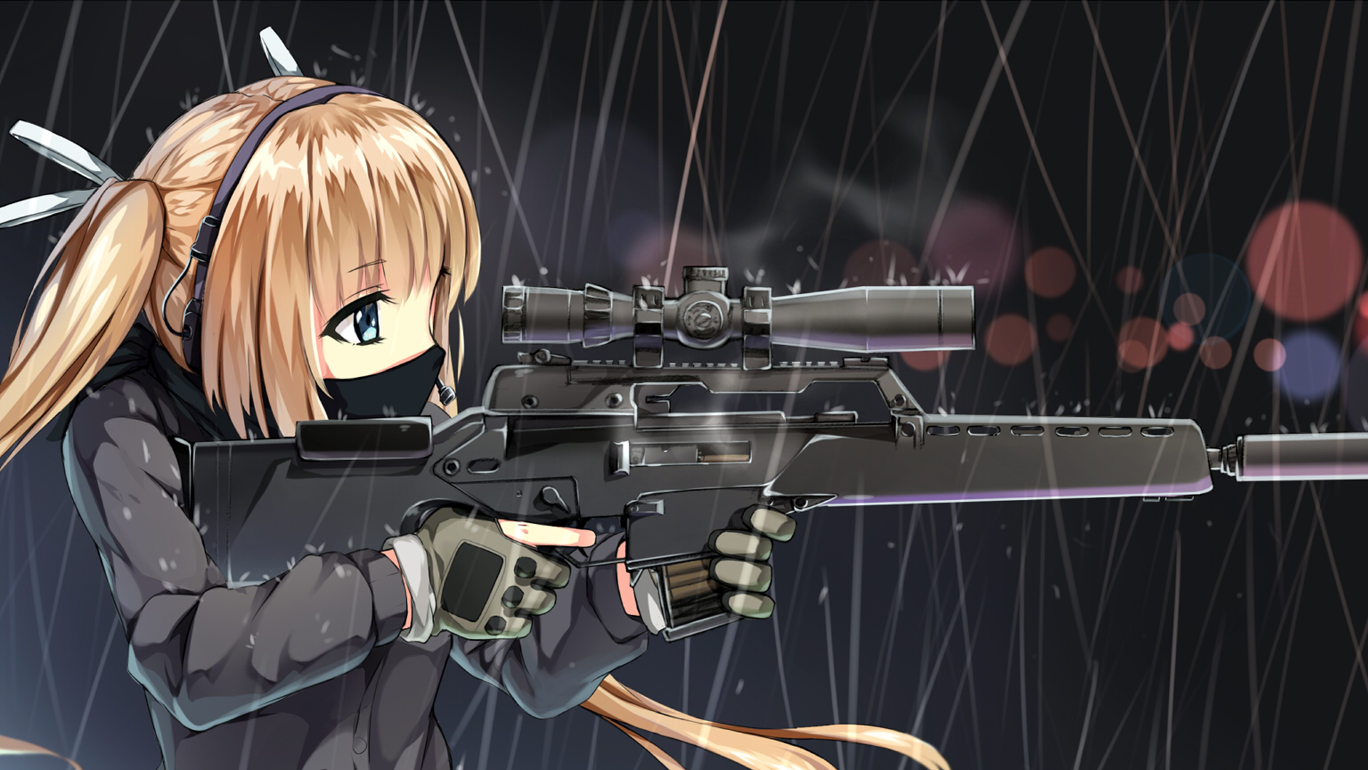 Anime Anime Girls Girls With Guns Blonde Blond Hair Scopes Mask Hair Ribbon Blue Hair Jacket Long Ha 1920x1080