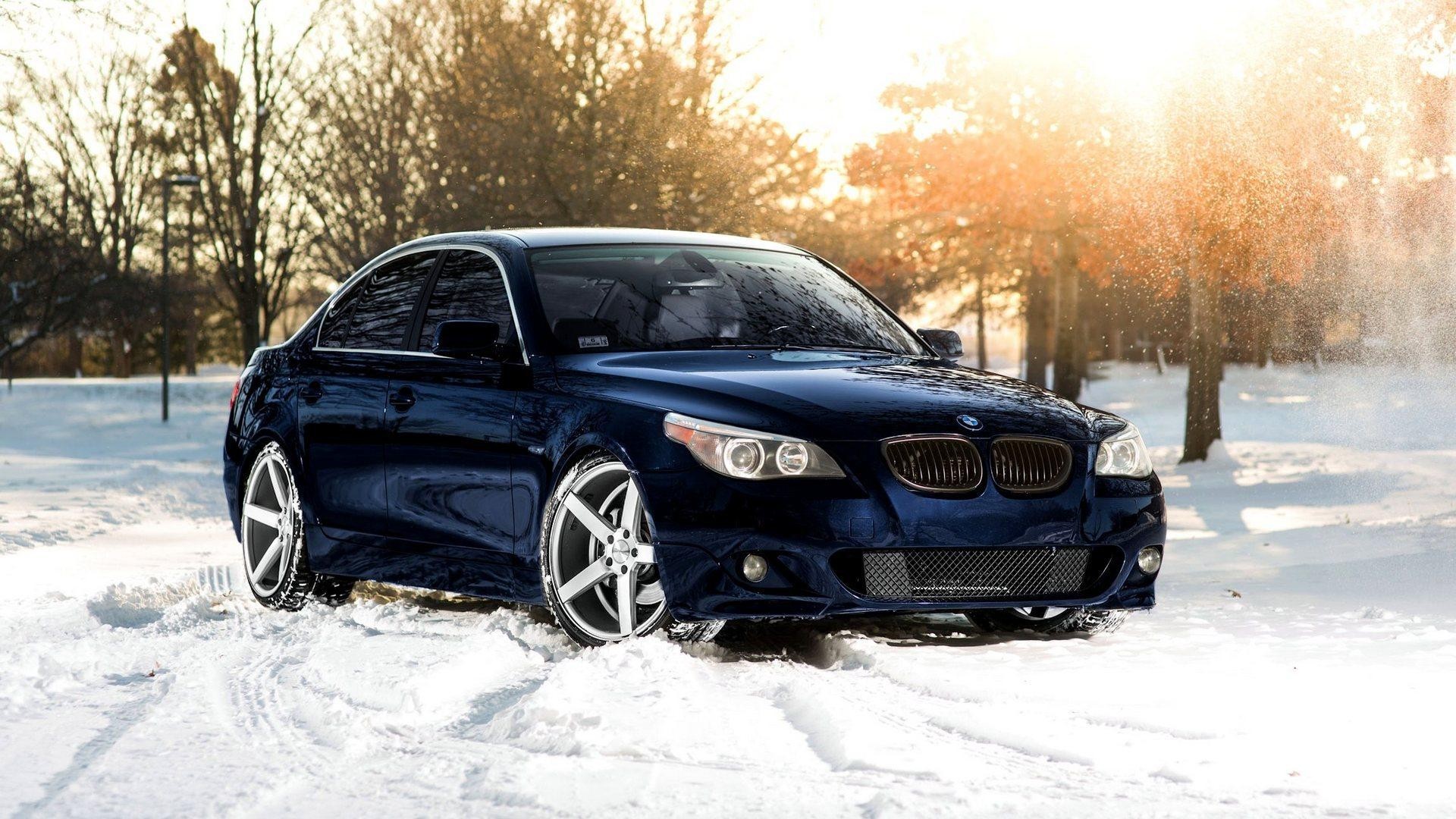 Car BMW Snow Winter Trees Sunset BMW E60 BMW 5 Series 1920x1080