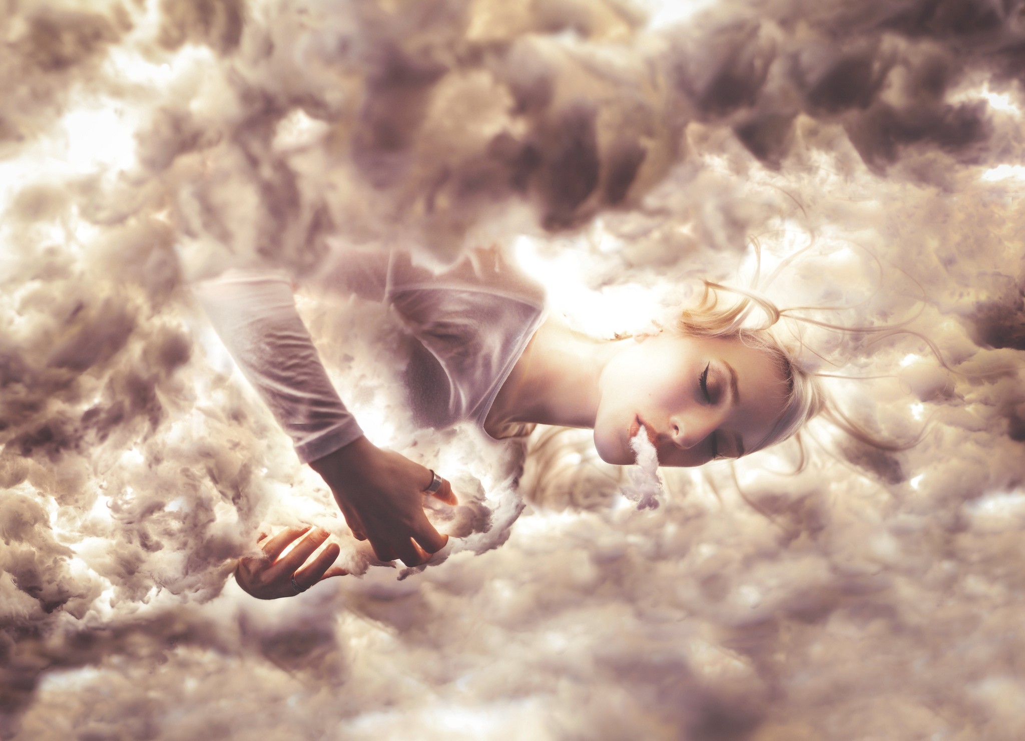 Women Clouds Closed Eyes Cotton 2048x1480