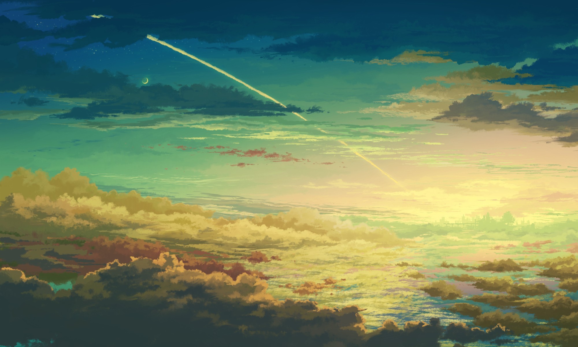 Clouds Anime Sky Artwork Sunset 2000x1200
