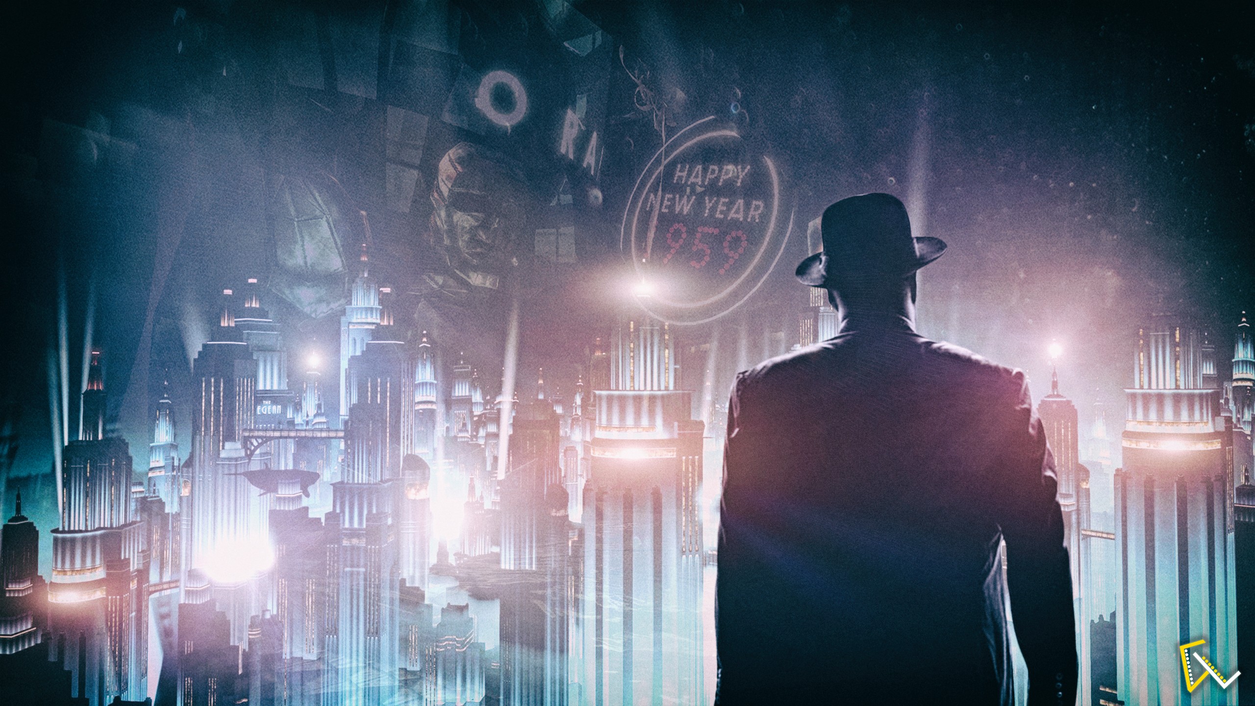 BioShock Infinite Burial At Sea BioShock Video Games Cityscape Rapture Sea Digital Art Photoshop 2560x1440