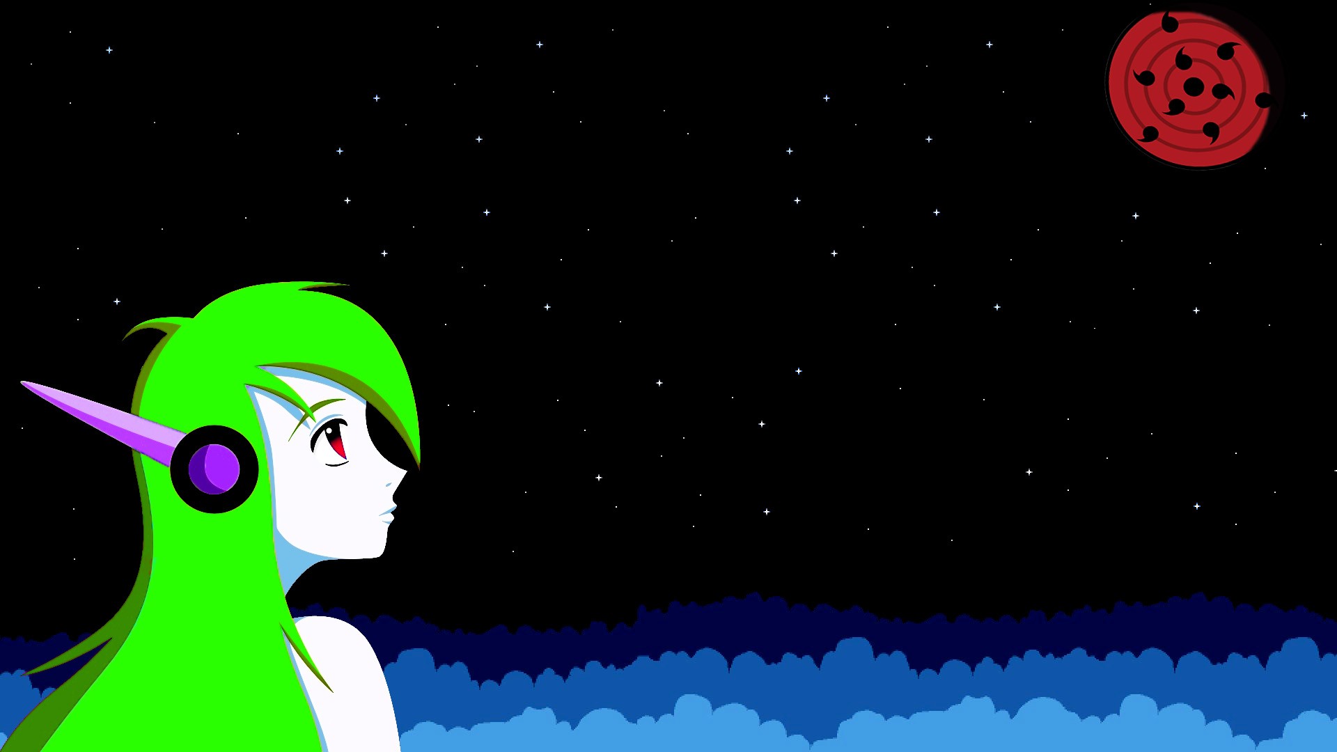 Fan Art Stars Green Hair Anime Girls Anime Naruto Shippuuden Sharingan Cave Story Curly Brace 1920x1080