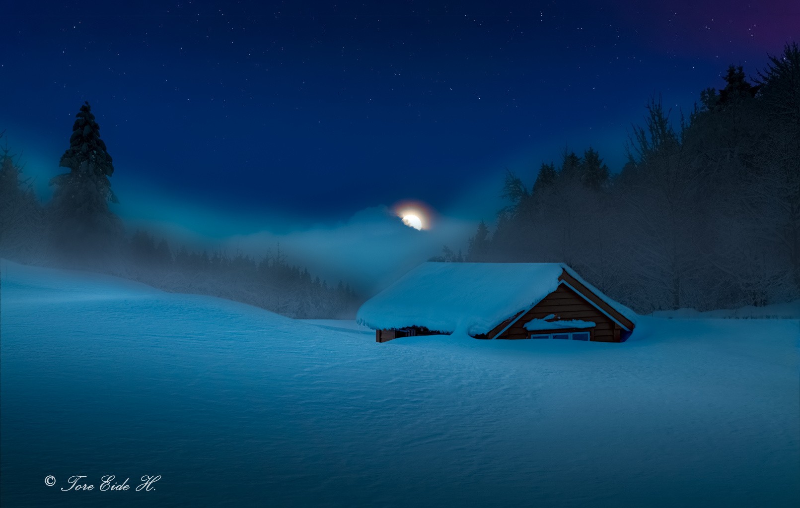 Cabin Winter Snow Nordic Landscapes Landscape Blue 1611x1024