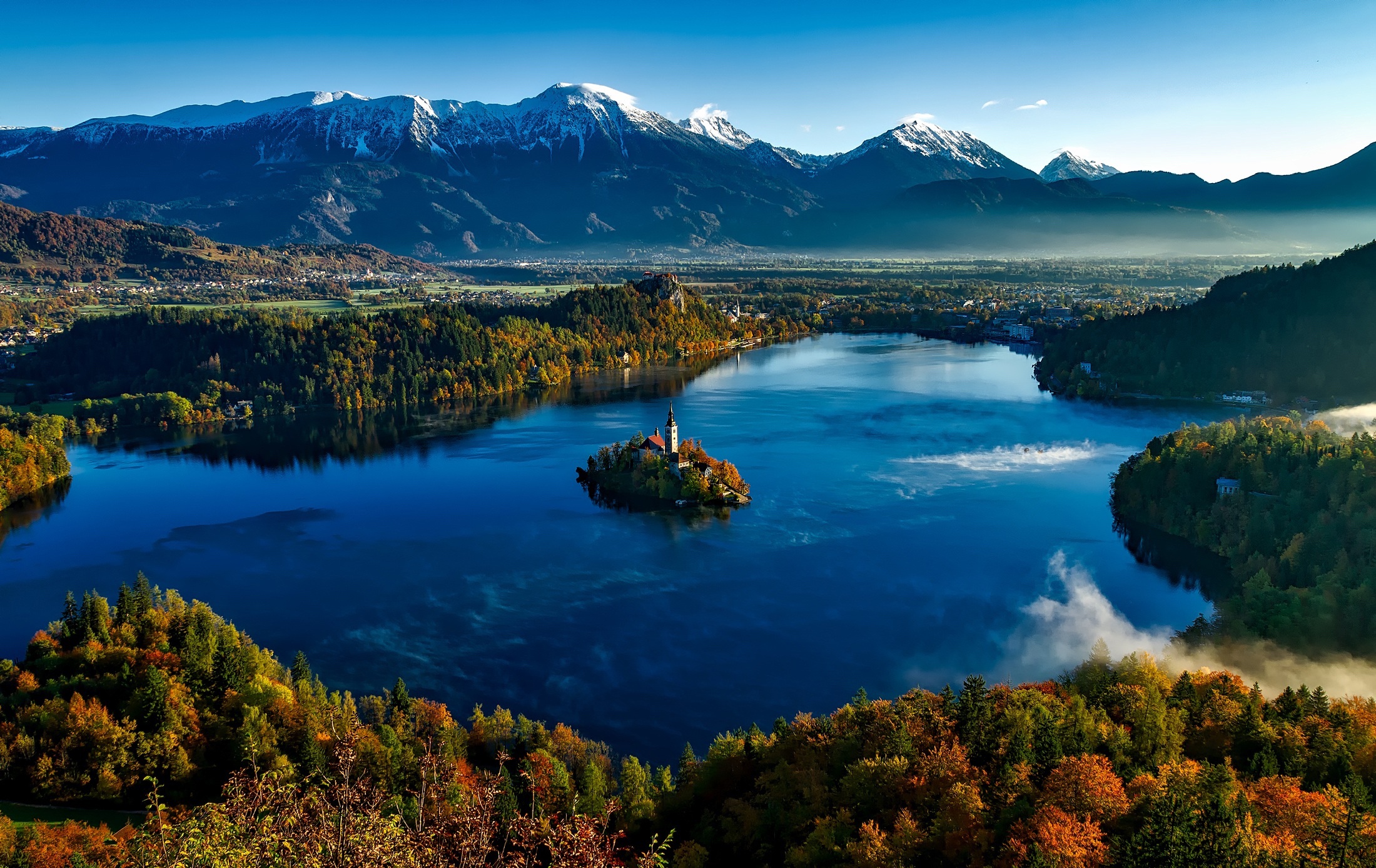 Assumption Of Mary Church Church Lake Bled Lake Island Slovenia Aerial Landscape Reflection 2200x1389