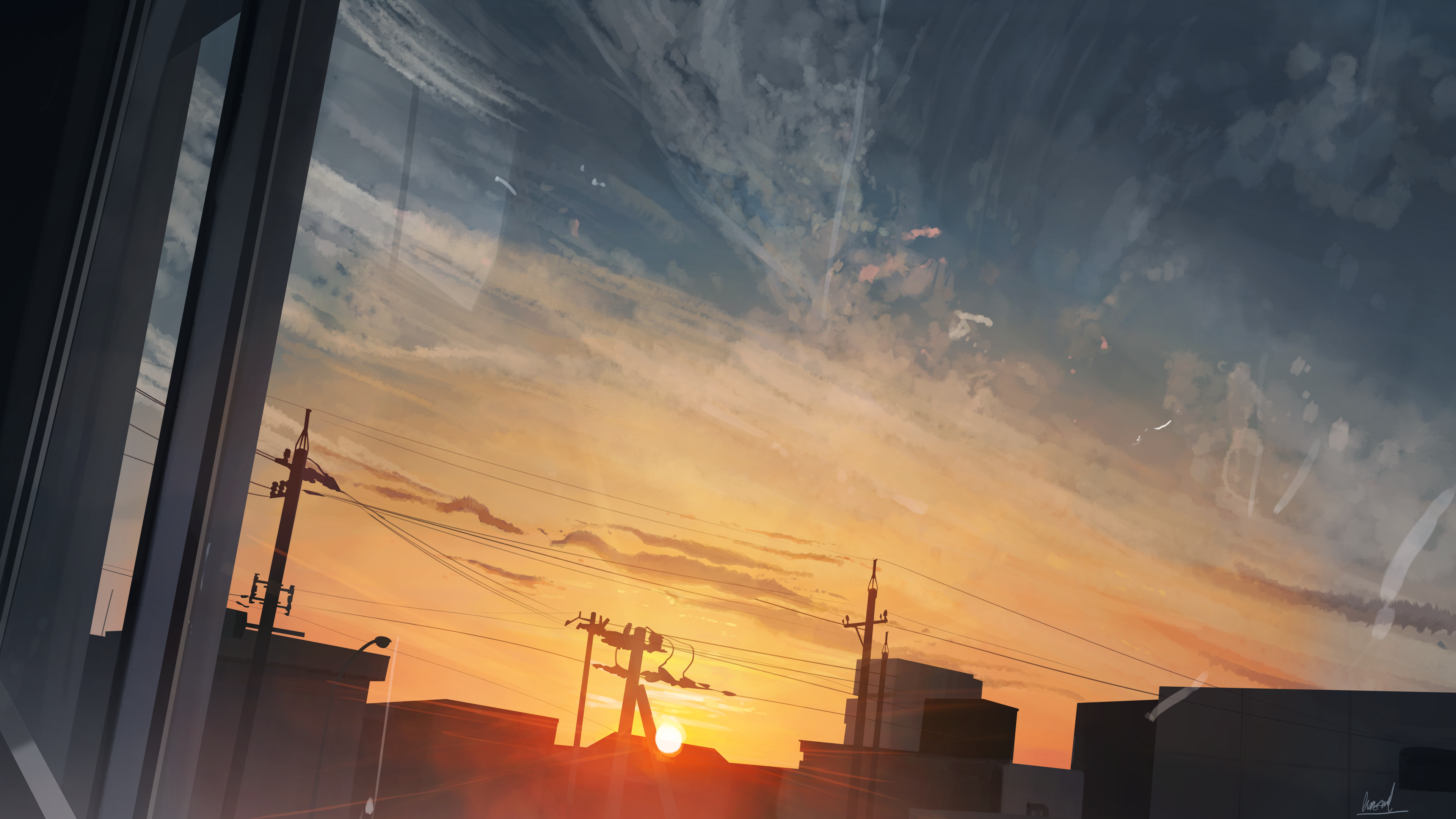 Sunset Anime Scenery Night Sky Silhouette Art 4K Phone iPhone Wallpaper  #4580b