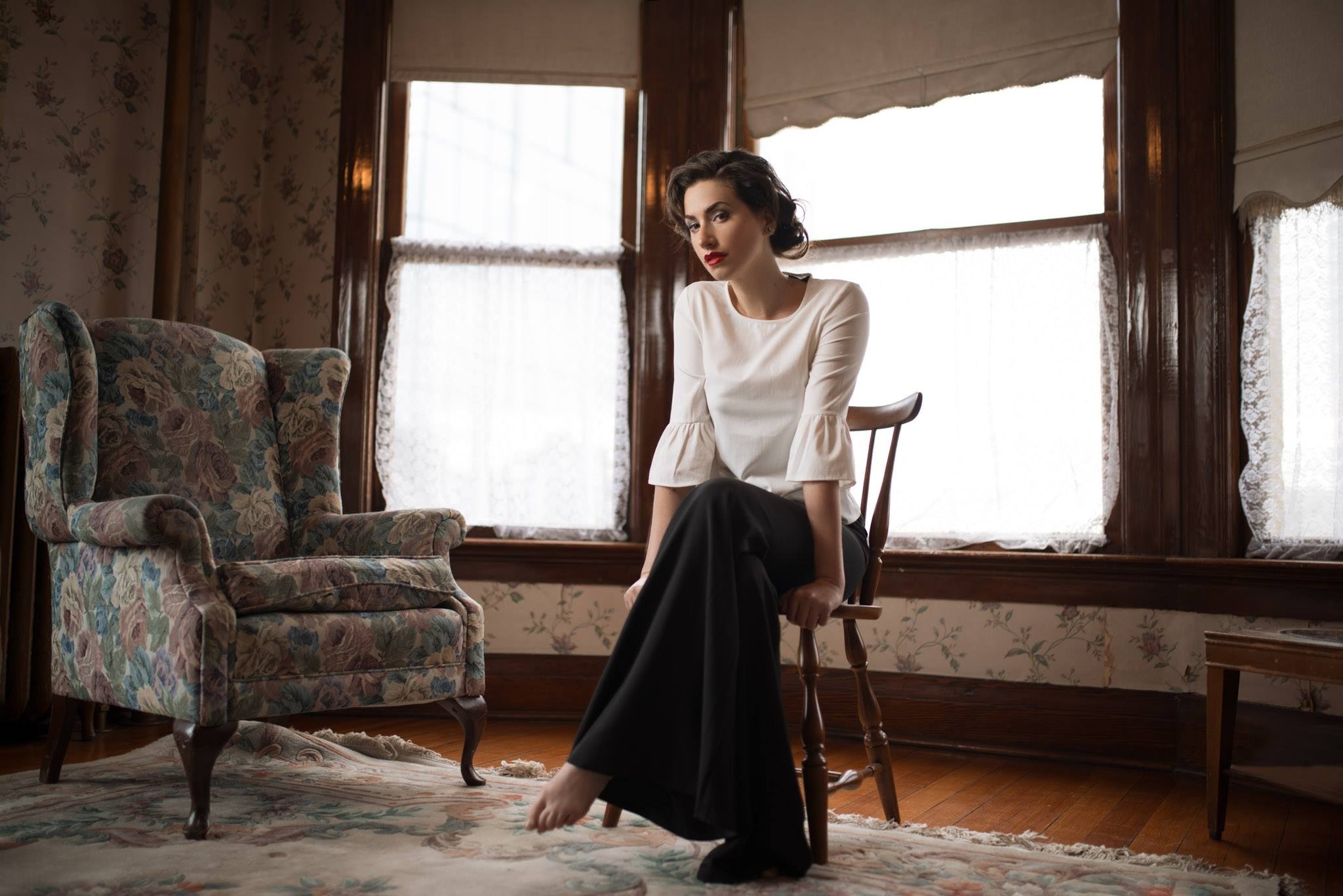 Kyle Cong 500px Women Brunette Sitting Long Skirt White Blouse Black Skirts Barefoot 2048x1367