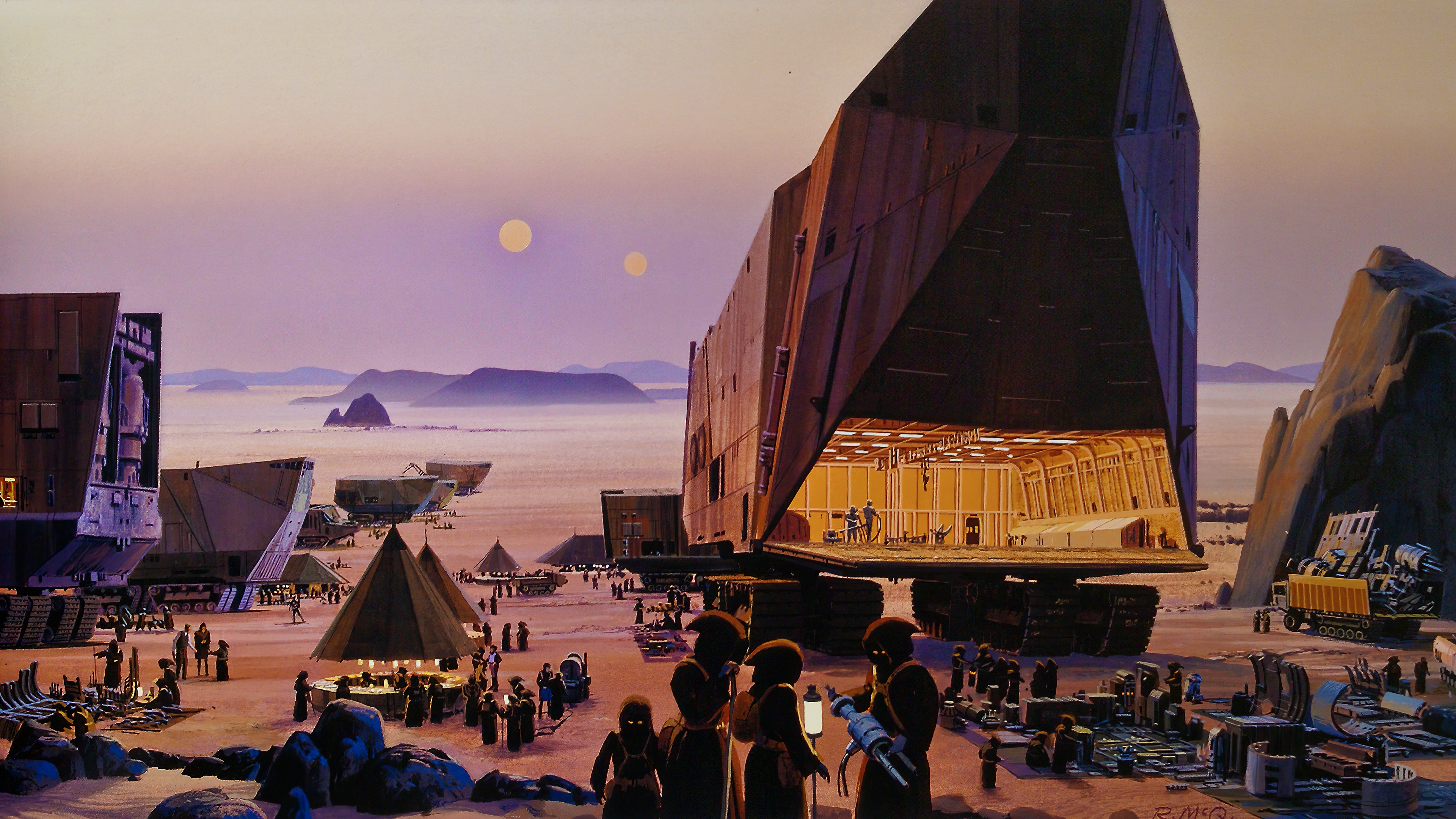Star Wars Cargo Jawas Desert Digital Art Parts Ralph McQuarrie 3840x2160
