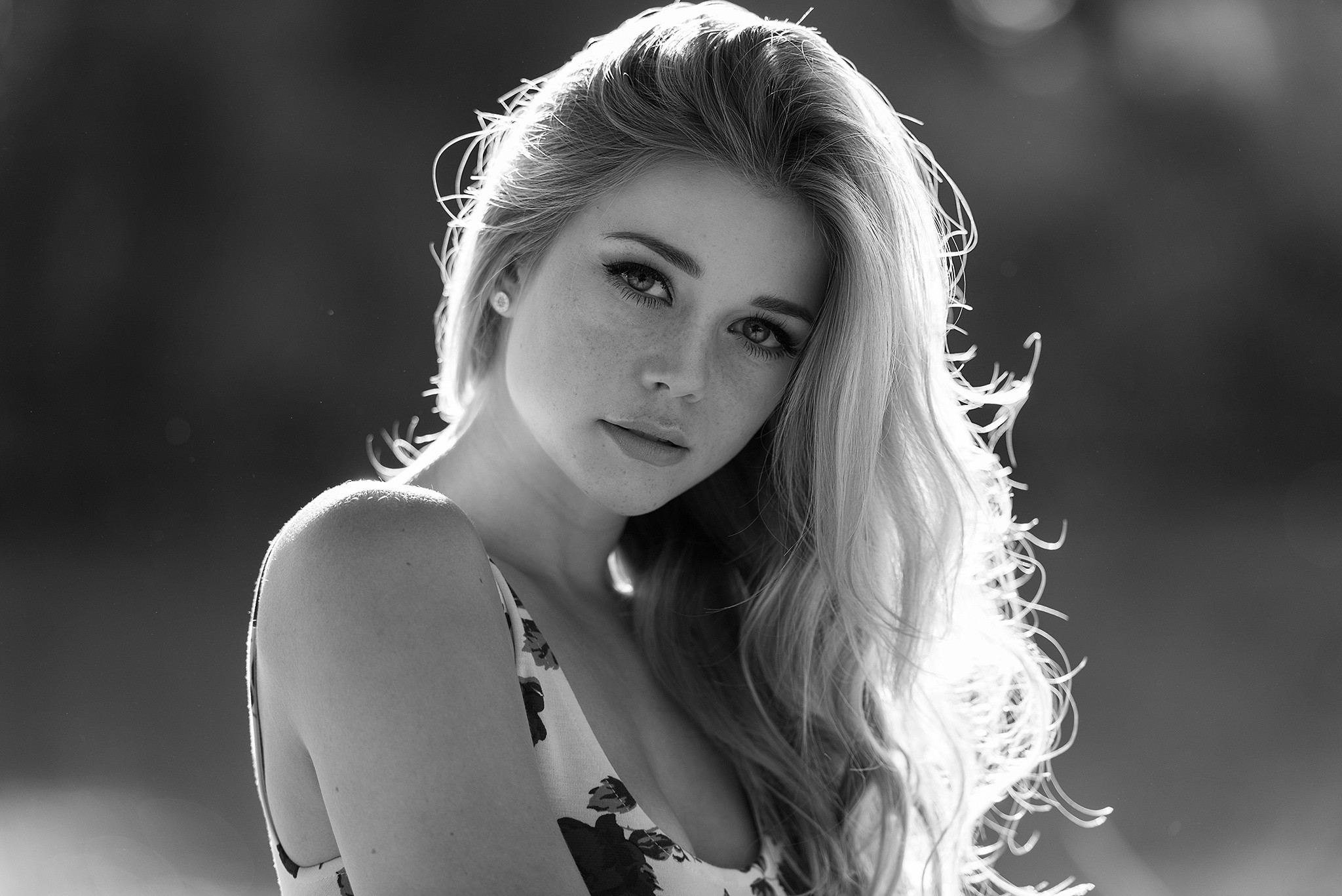 Mark Prinz Women Model Looking At Viewer Wavy Hair Long Hair Blonde Face Portrait Monochrome Eyes De 2048x1367