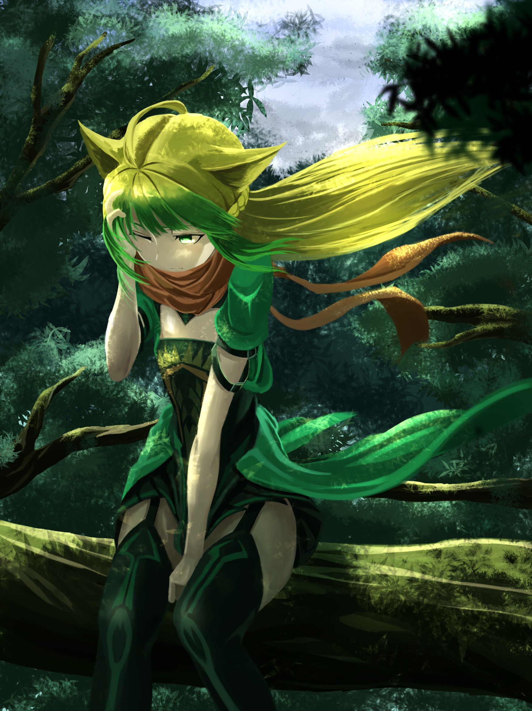 Anime Anime Girls Long Hair Animal Ears Green Eyes Forest Trees Fate Grand Order Fate Apocrypha 1752x2342