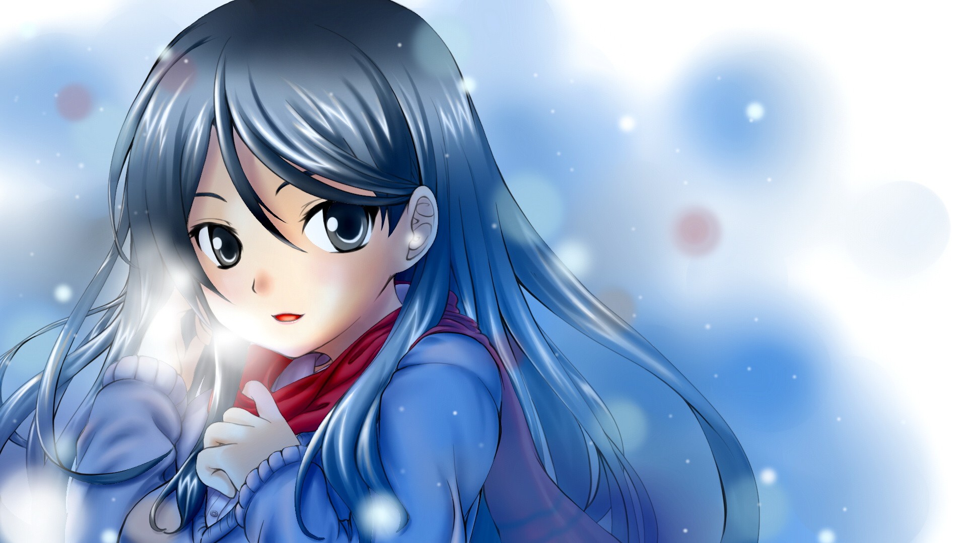 Anime Mùa đông Cô gái Anime Miệng mở Tóc dài Tuyết Mắt lạnh...: \