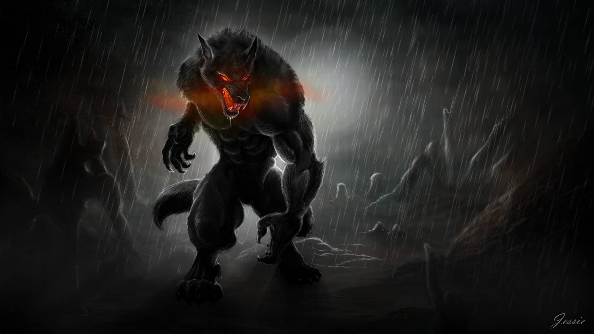 Werewolves Dark Creature Fantasy Art 1920x1080