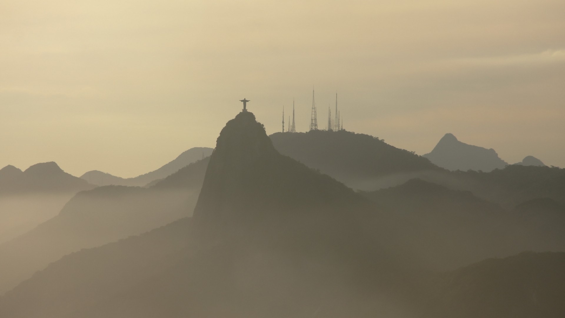 Nature Landscape Mountains Clouds Rio De Janeiro Brasil Christ The Redeemer Statue Jesus Christ Silh 1920x1080