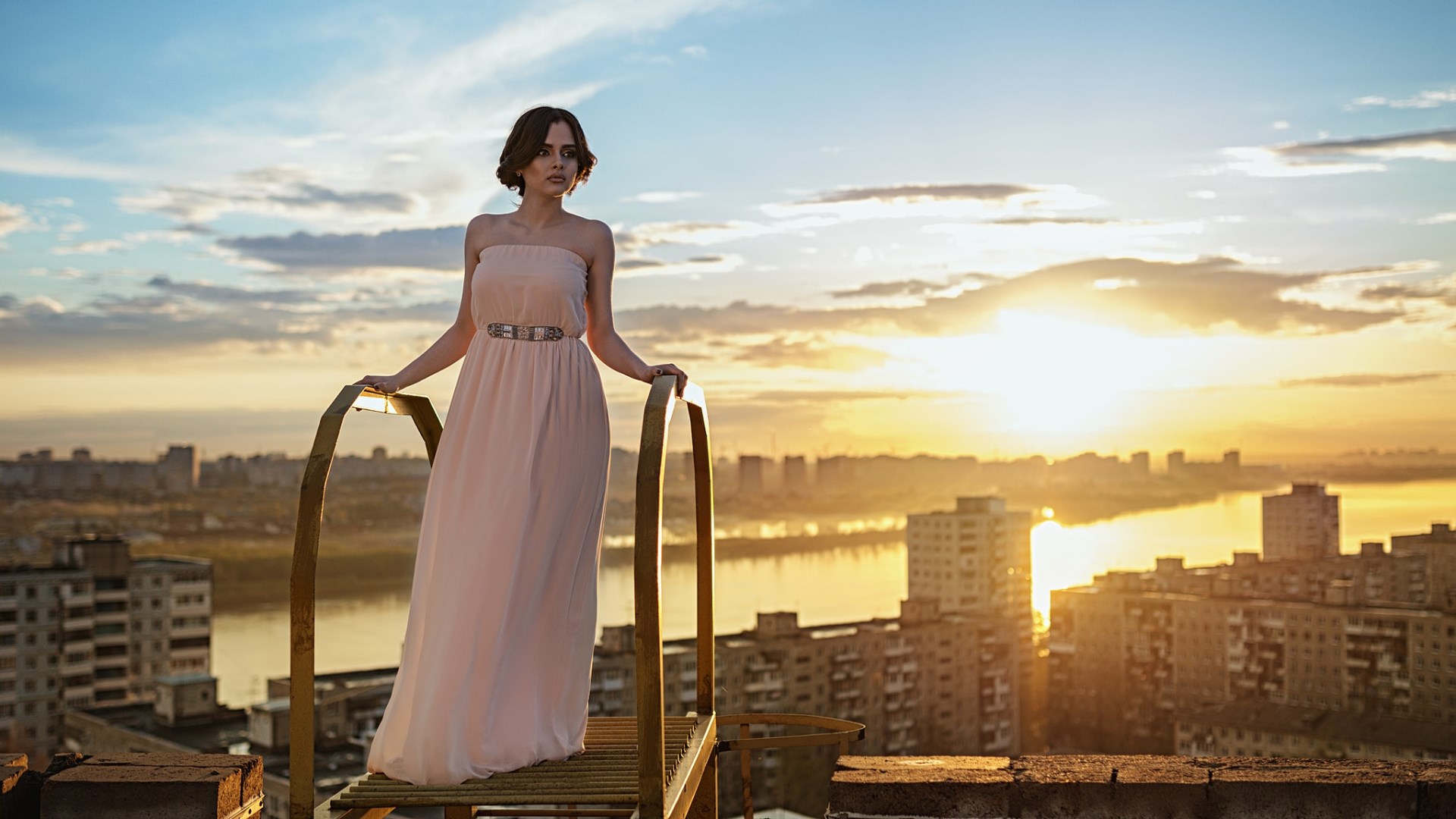 Cityscape Rooftops Sky Dress Women Outdoors Sunlight Women 500px Sergey Fat Elizaveta 1920x1080