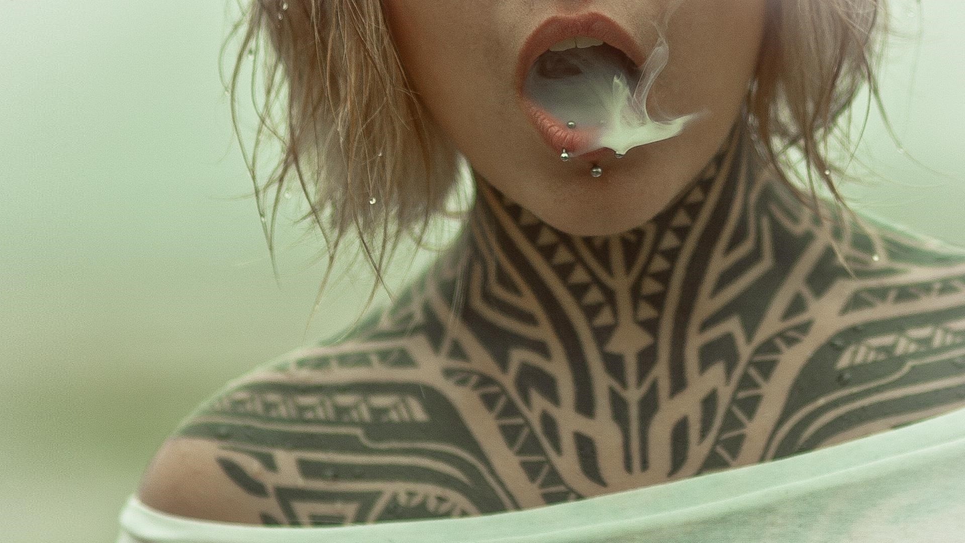 Tattoo Russian Russian Women Teya Salat Women Tattoo Smoke Piercing Pierced Lips White Tops Women Sm 1920x1080