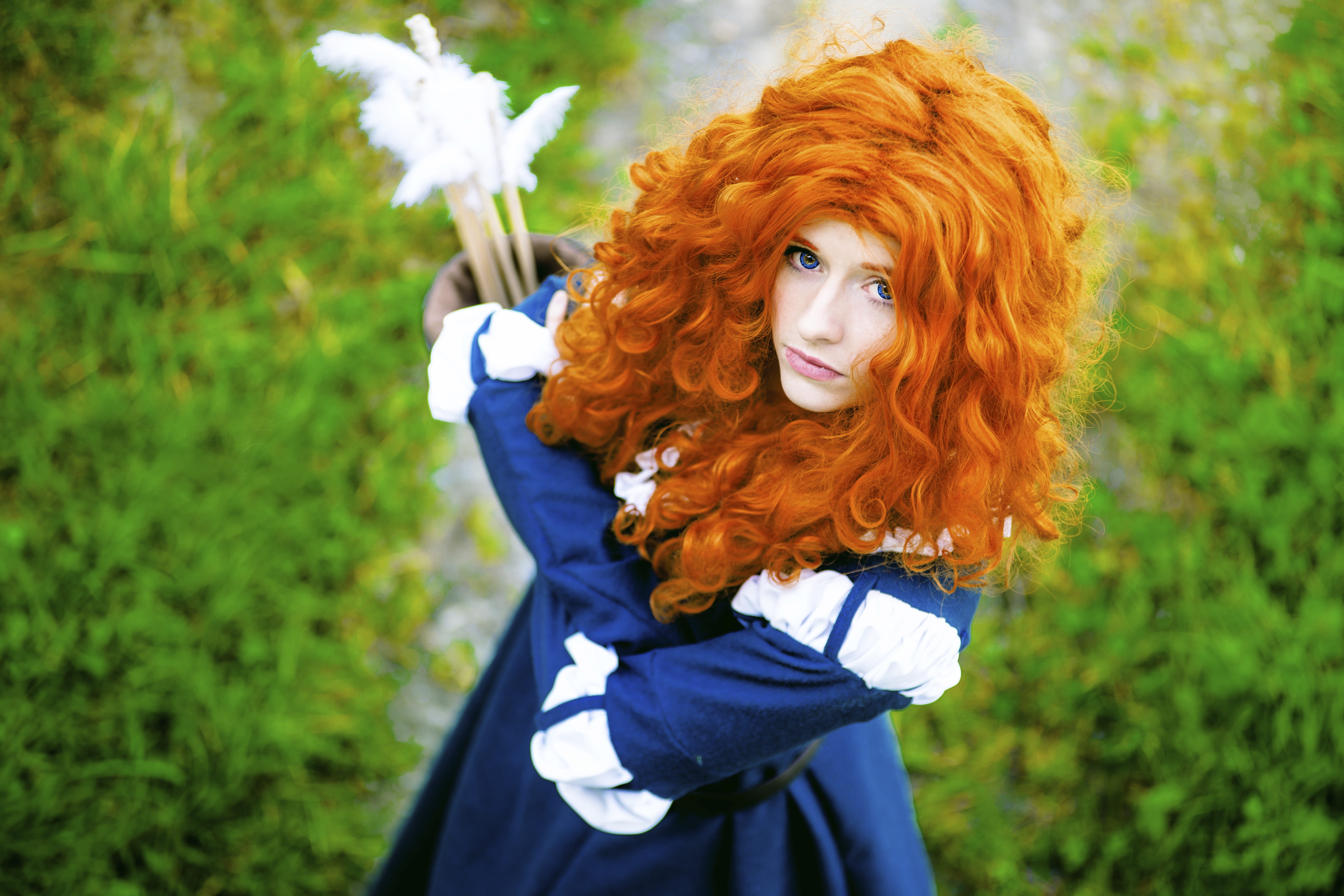 Women Redhead Face Blue Eyes Cosplay Princess Merida Brave 5696x3797