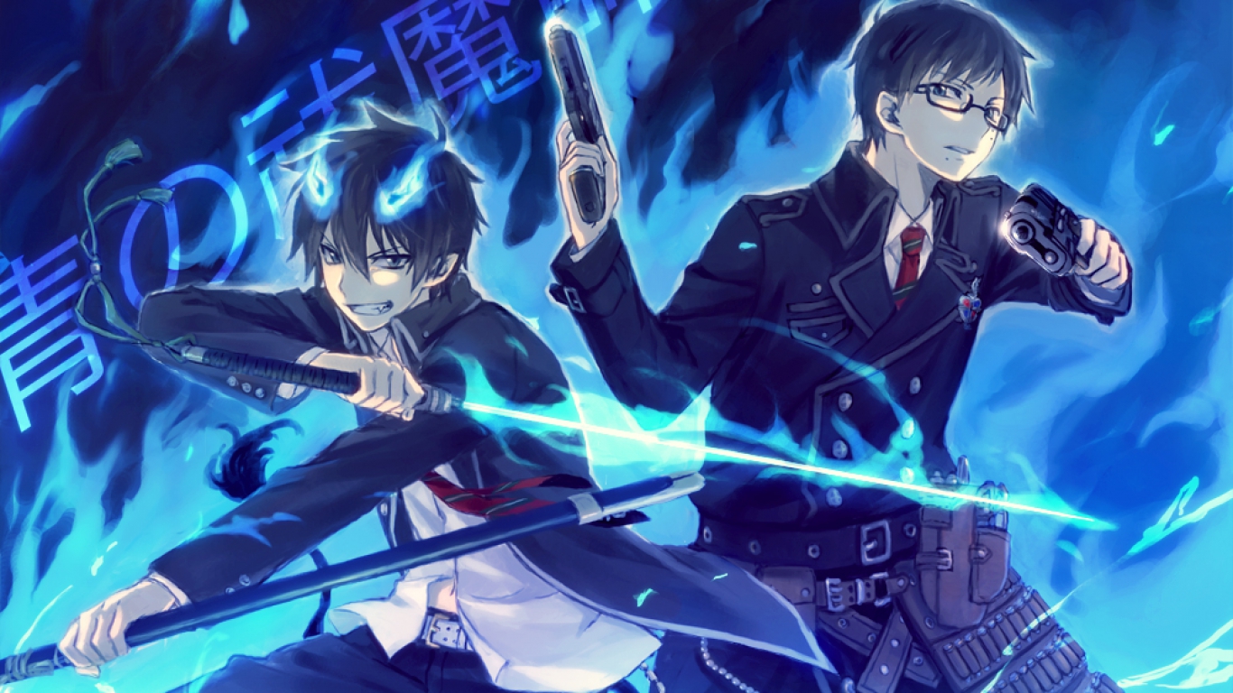 Ao No Exorcist Blue Exorcist Rin Okumura Yukio Okumura Kurikara Blue Exorcist 1366x768