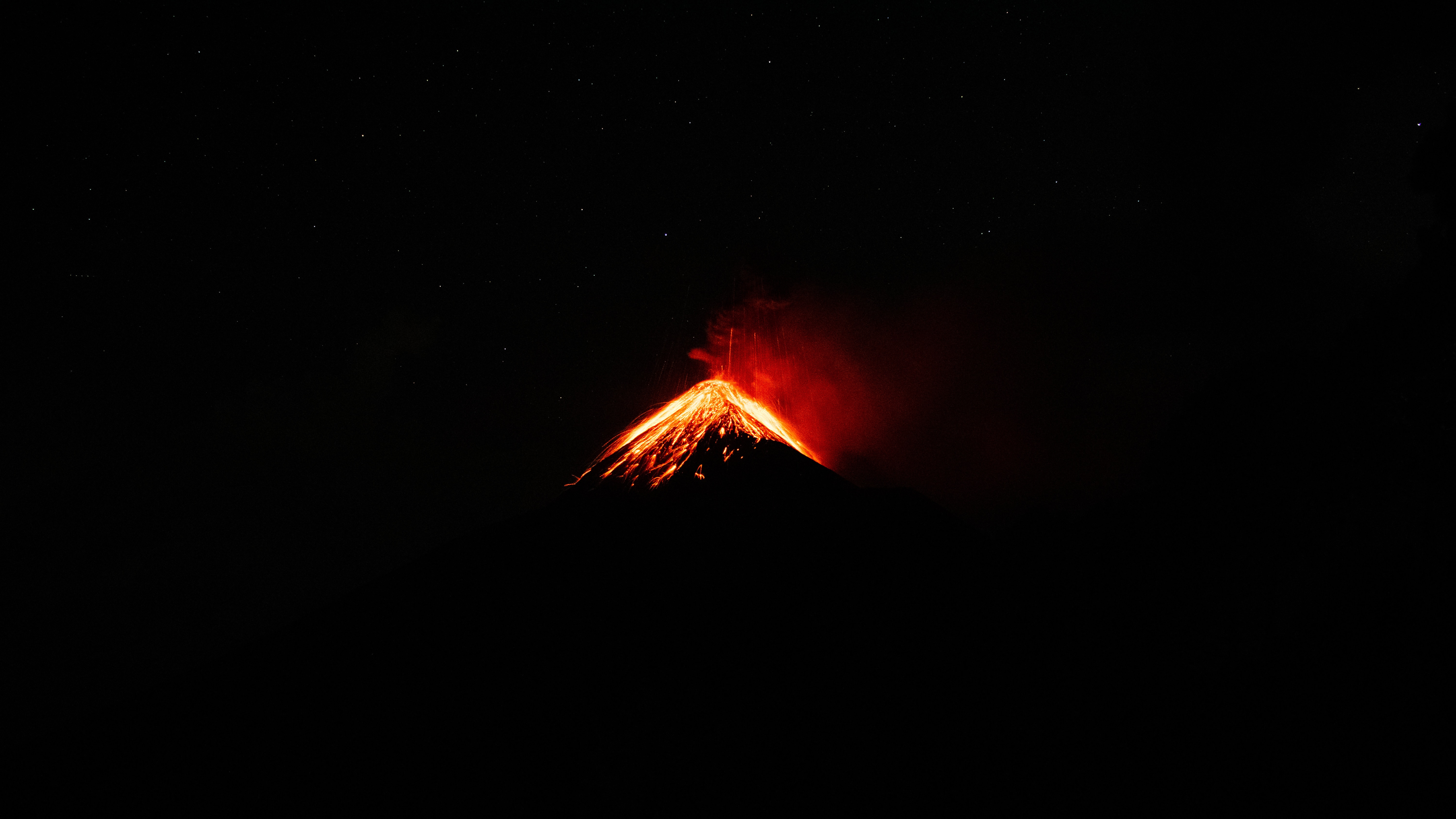 Volcano Eruption Mountains Stars Lava Smoke Nature Volcan De Fuego Guatemala 6000x3375