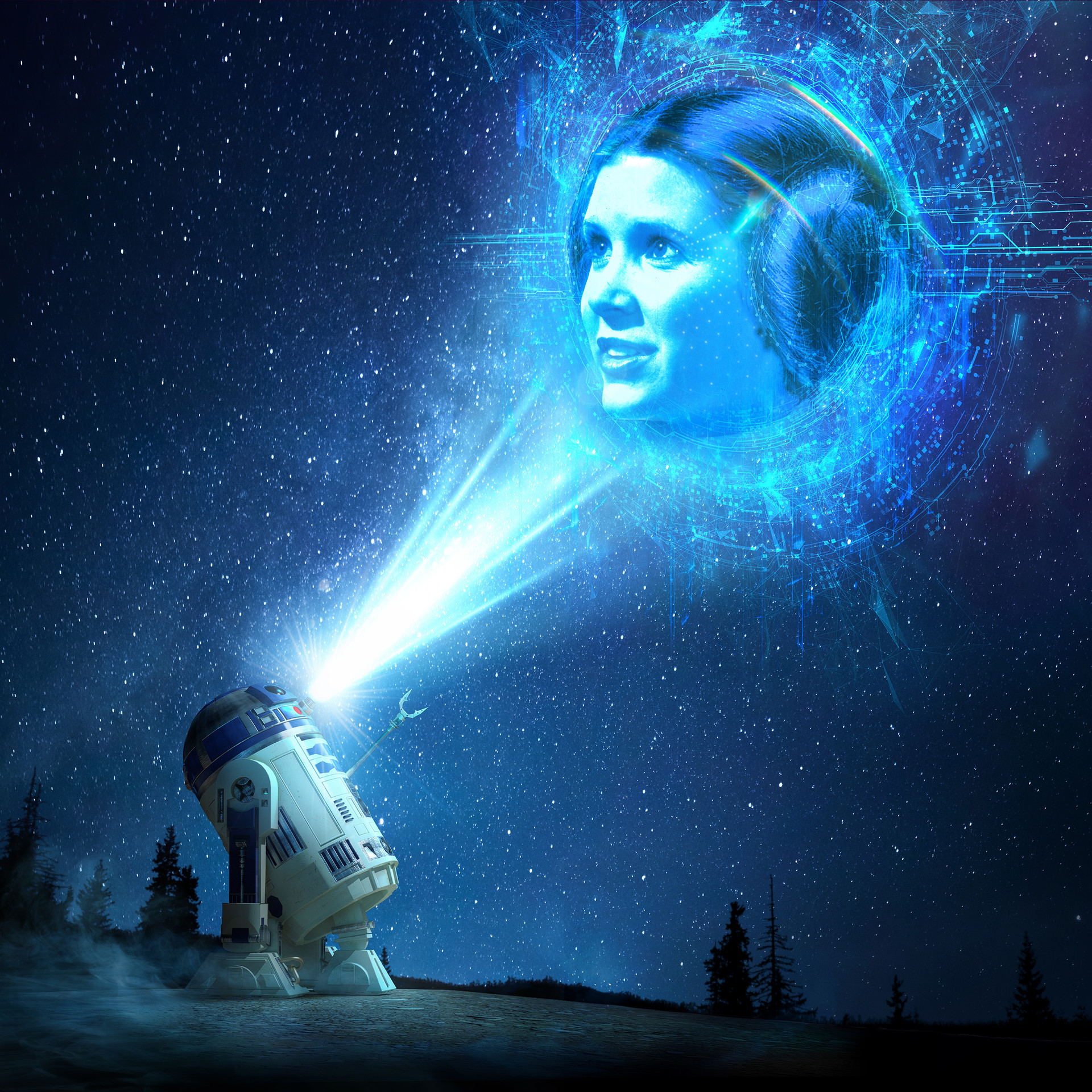 Women Leia Organa R2 D2 Science Fiction Digital Art Carrie Fisher Stars Star Wars Star Wars Droids P 1920x1920
