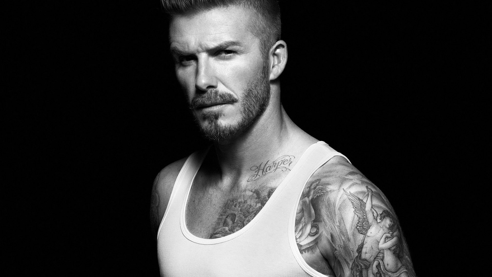 David Beckham Men Portrait Monochrome Beard Tattoo 1920x1080