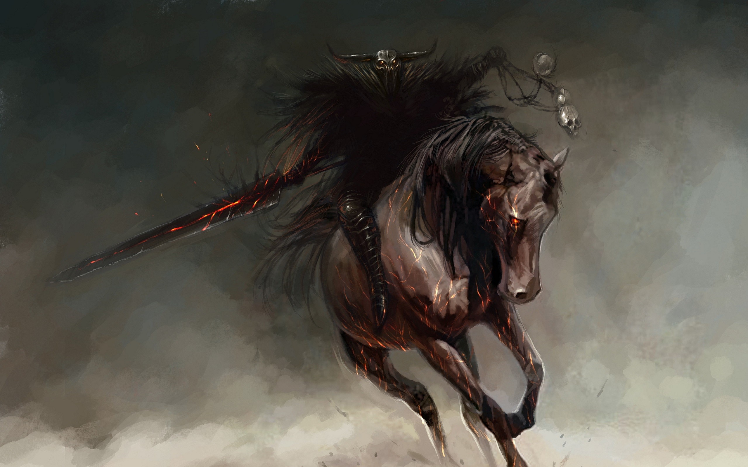 Fantasy Art Horse Sword Skull Warlocks Red Eyes Horseman War 2560x1600