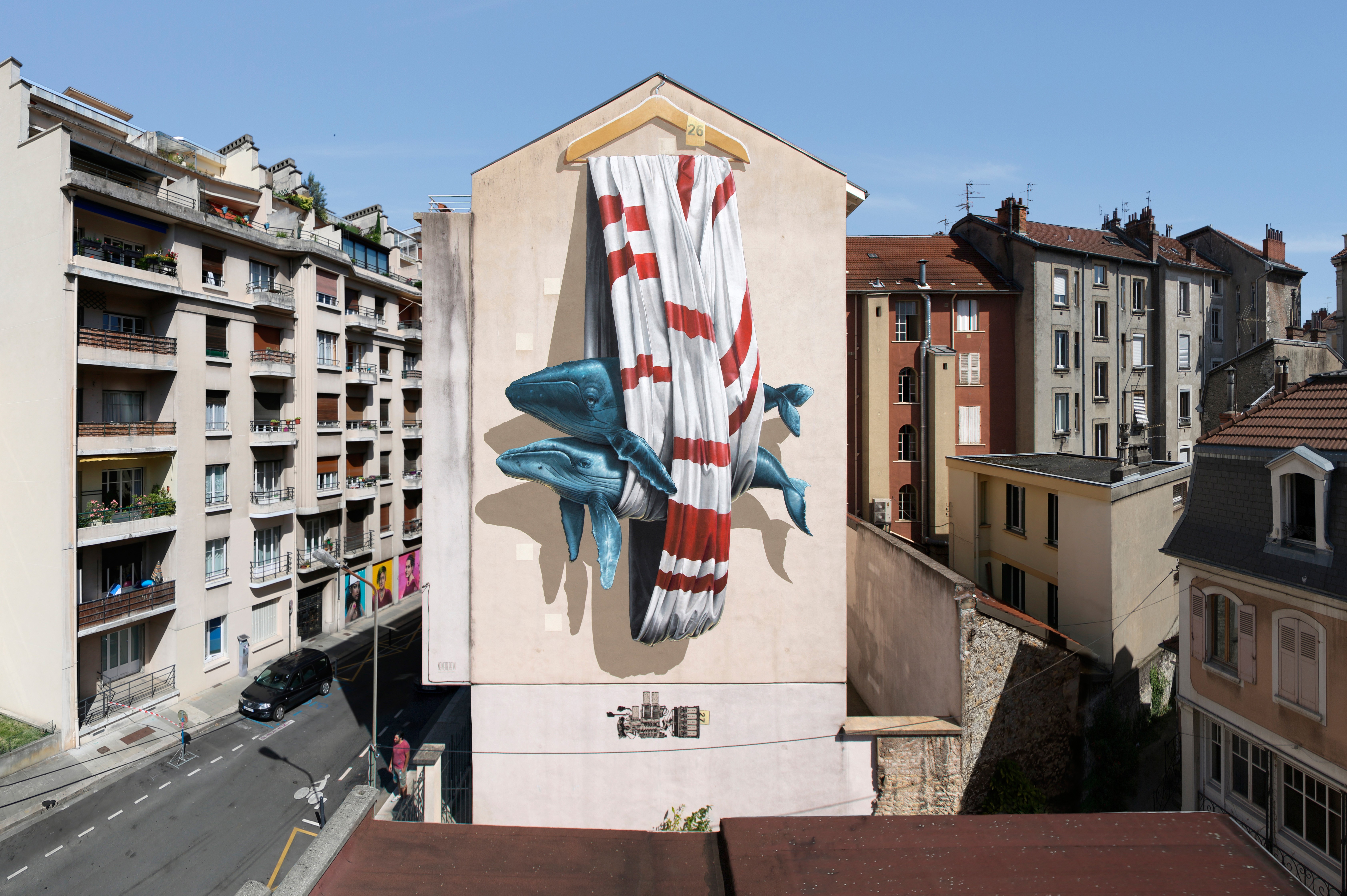 Building House City Cityscape Grenoble France Urban Graffiti Mural Street Street Art Animals Whale R 6737x4486