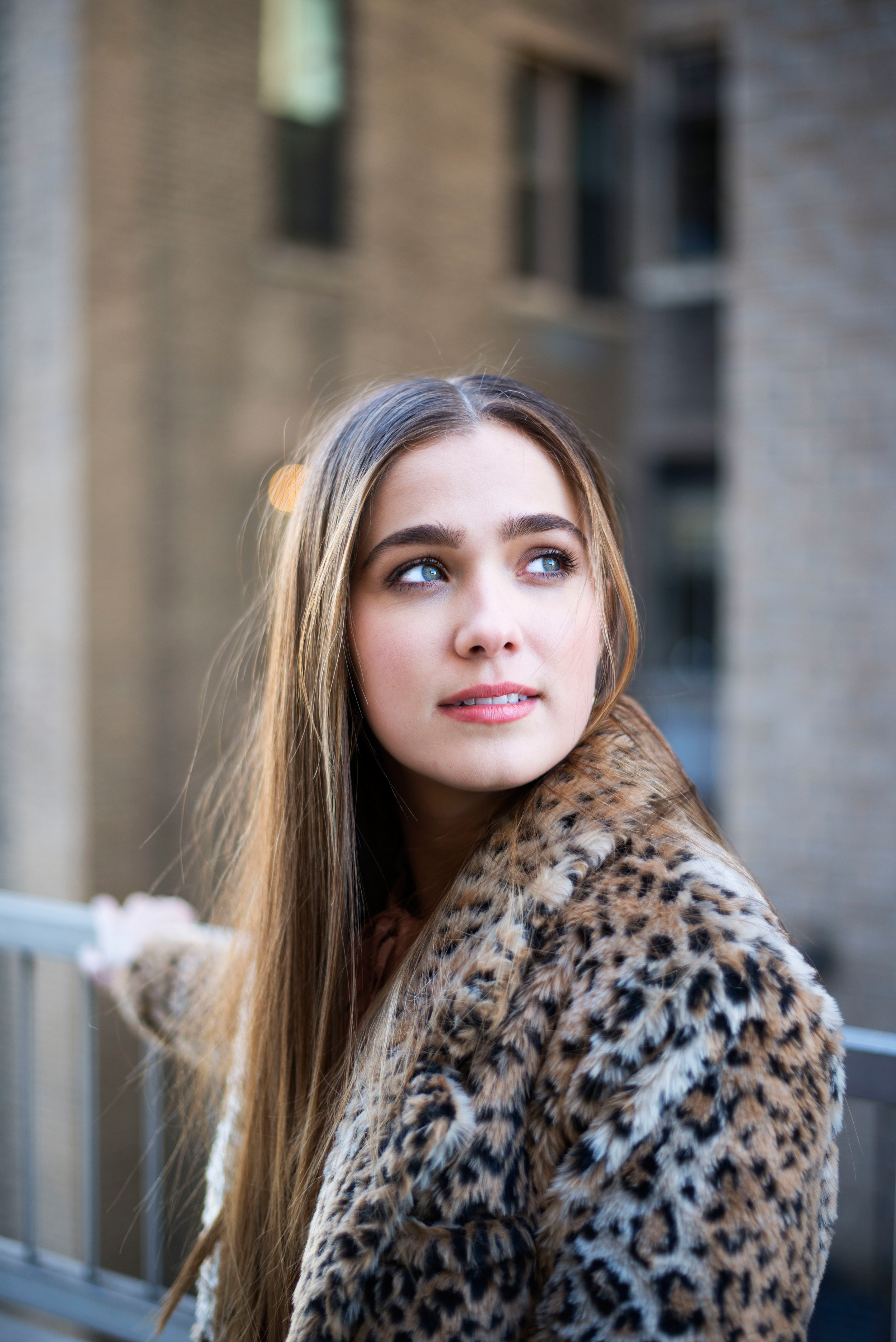 Haley Lu Richardson Women Actress Brunette Green Eyes Long Hair Looking Up Fur Coats Coats 2500x3746