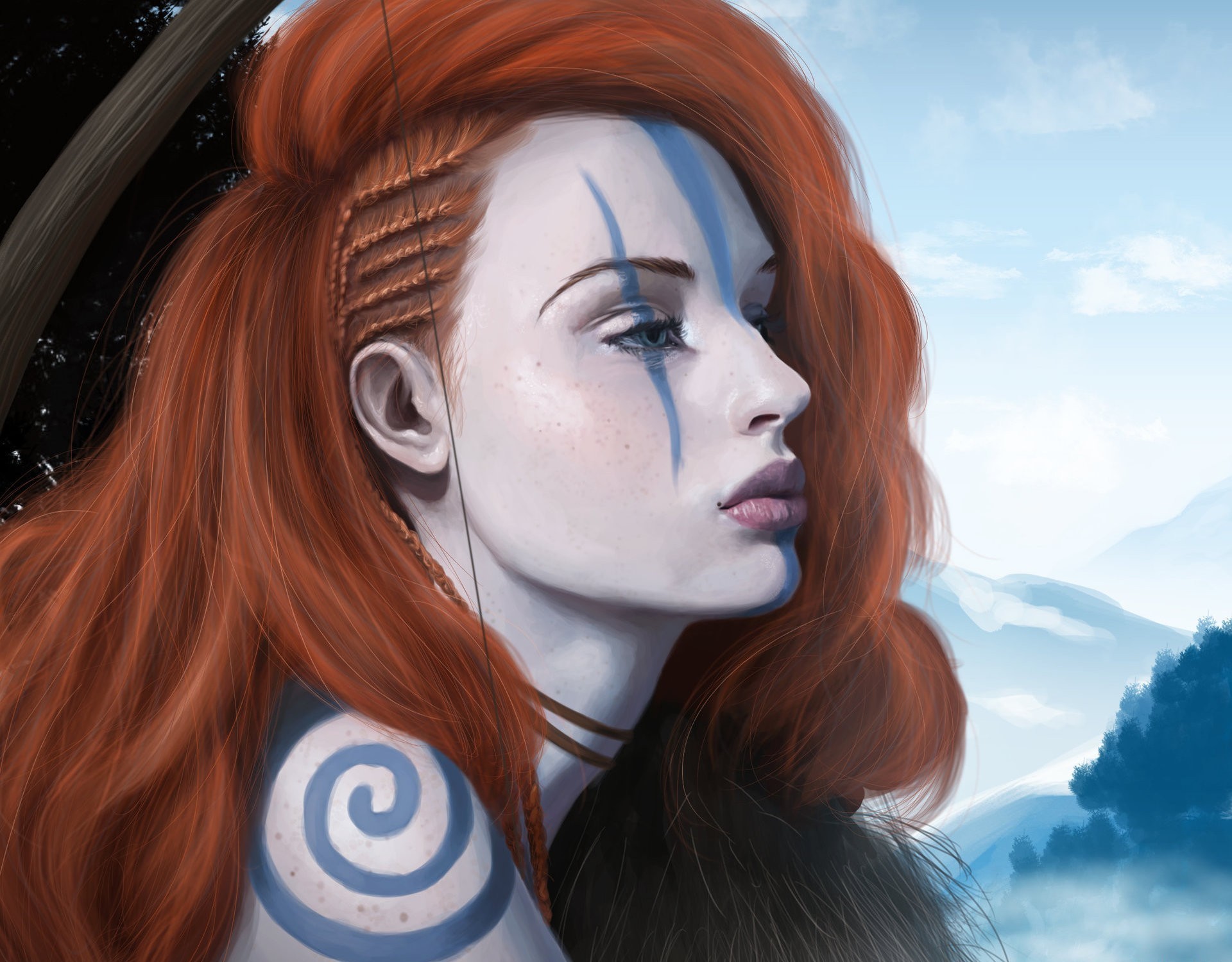 Women Fantasy Art Artwork Redhead Tattoo Archer Norn 1920x1500