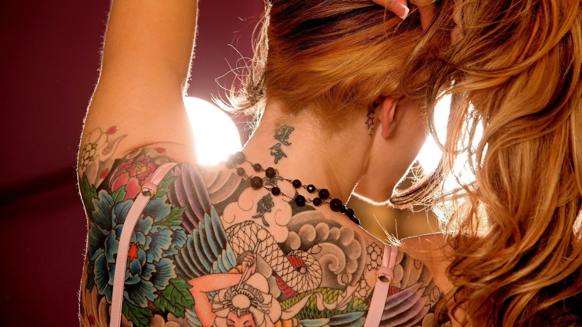 Tattoo Women Inked Girls Back Blonde Necks 1920x1080